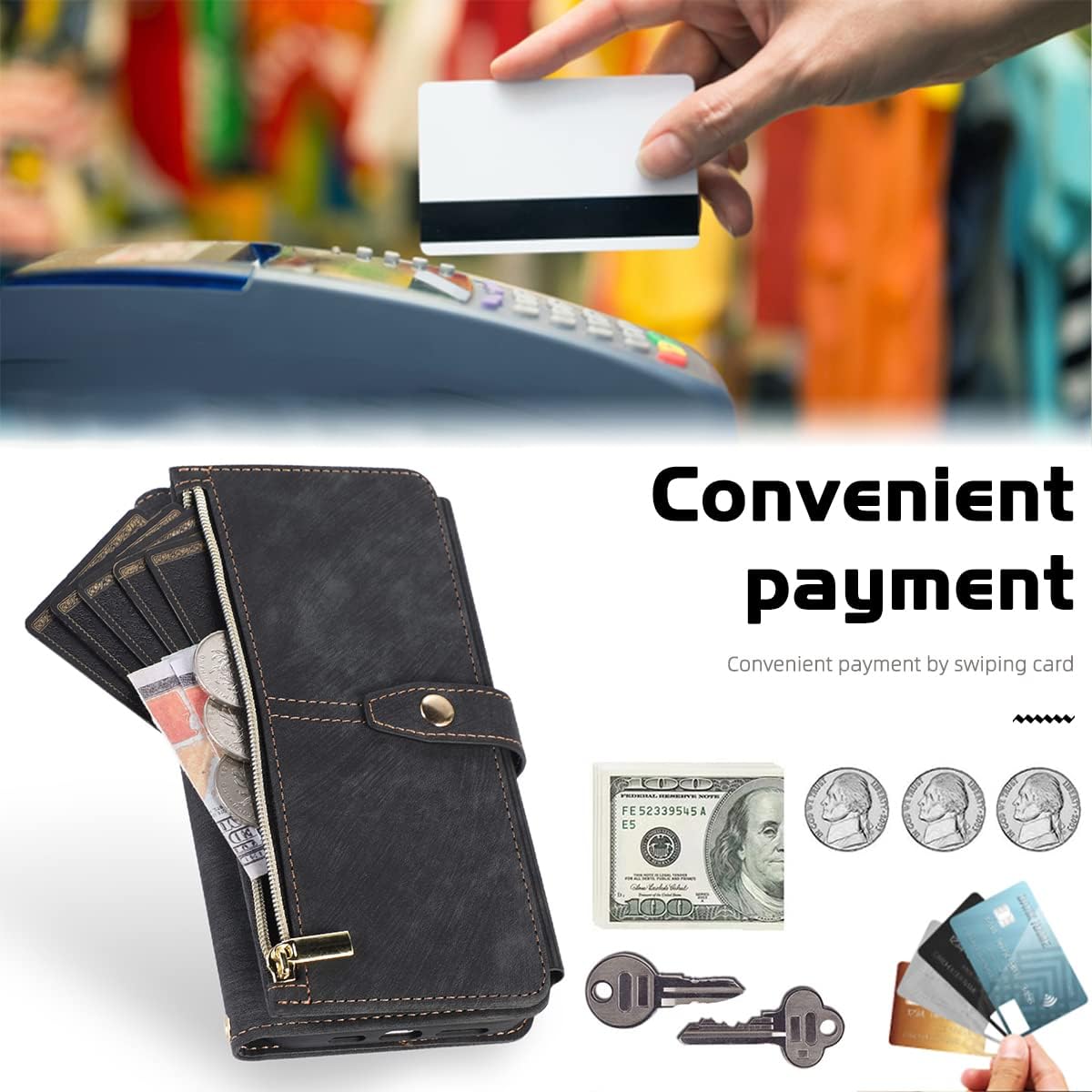 Diseño para Samsung Galaxy S21 5G Funda tipo cartera cruzada con ranuras para tarjetas de piel sintética, función atril, cierre magnético, con
