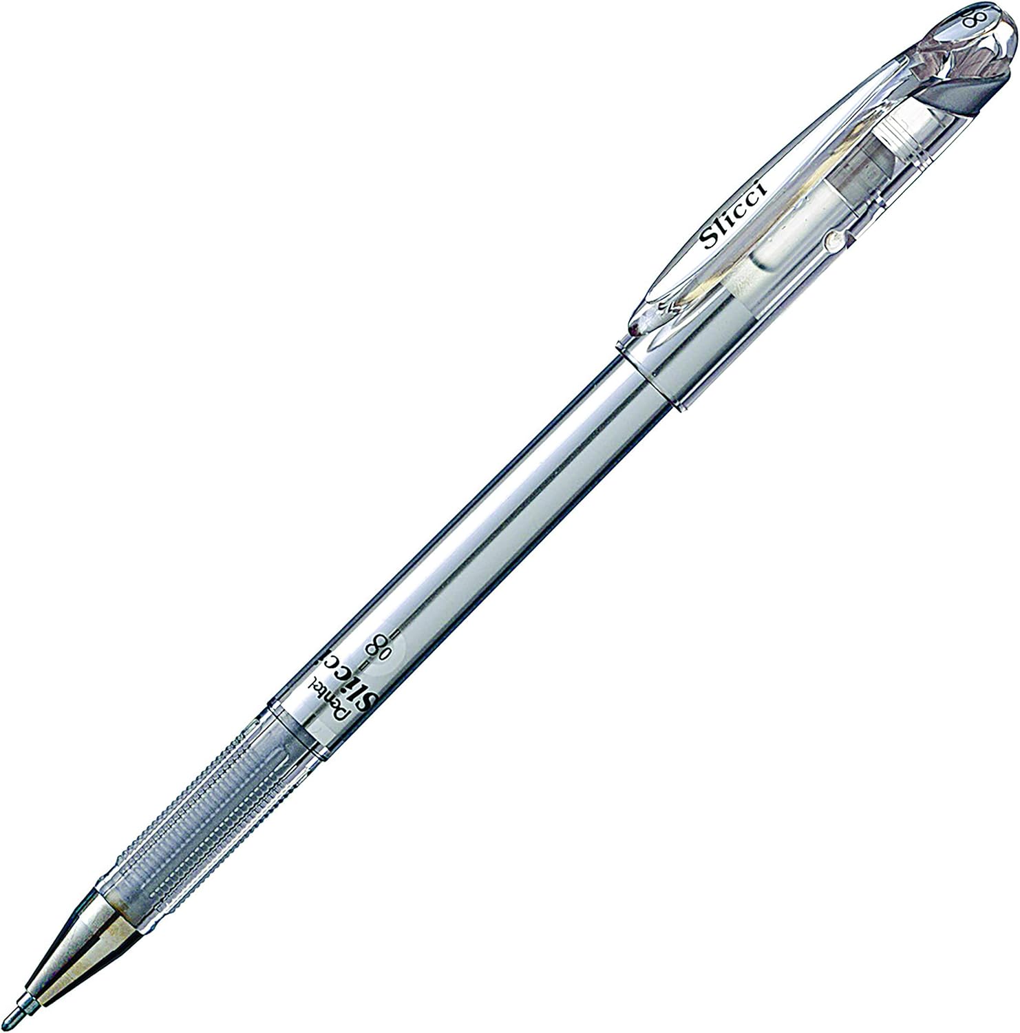 Pentel Arts Slicci (BG208-Z), punta de aguja de 0.031 in, bolígrafo de gel mediano, tinta metálica plateada (BG208-Z), paquete de 12