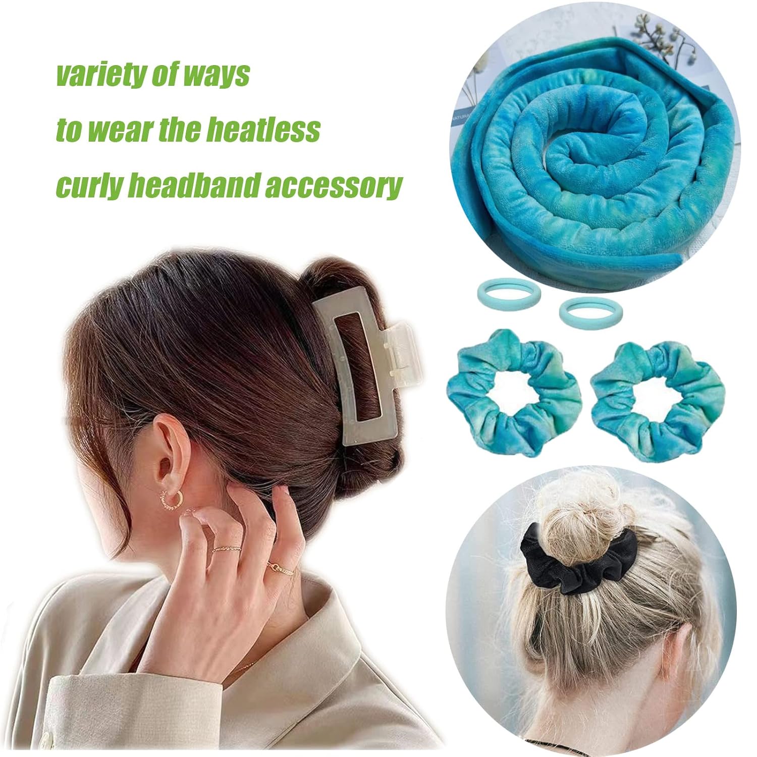 Diadema de barra rizadora sin calor, rizadores de pelo para dormir, cinta de rizo sin calor, rizadores sin calor para mujeres, rodillos de pelo para
