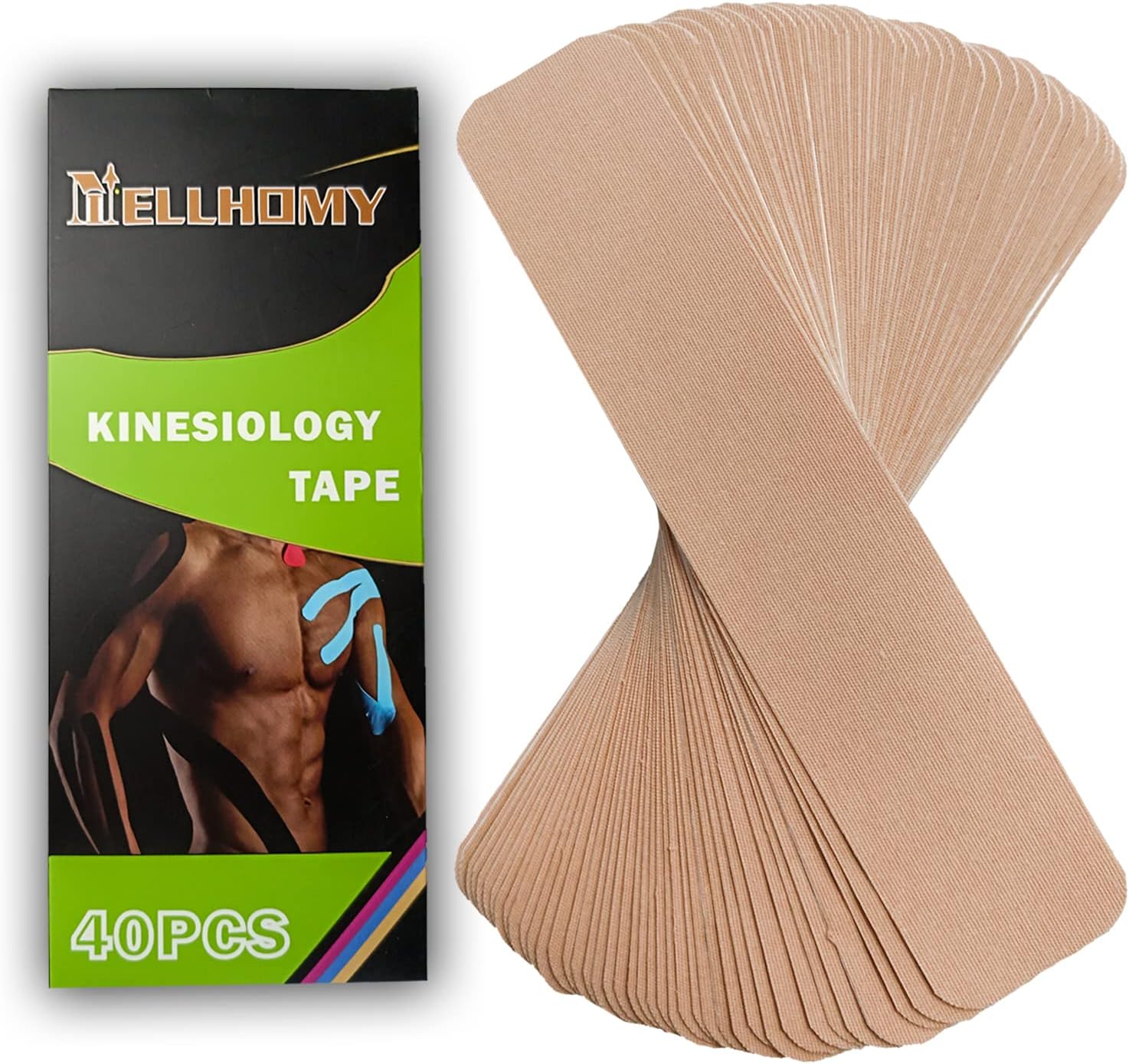 Cinta de kinesiología precortada, 40 tiras  Cinta atlética elástica profesional, cinta K impermeable de algodón transpirable para apoyo de