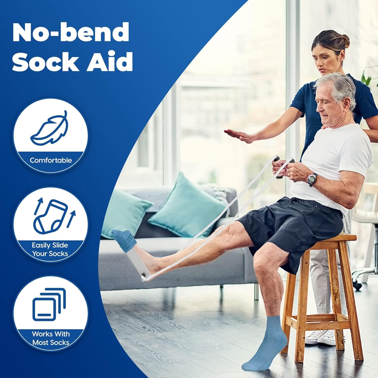 VCOSTORE Dispositivo de ayuda para calcetines  Ayudante de calcetines con mango de espuma, dispositivo de asistencia de calcetines sin doblar,