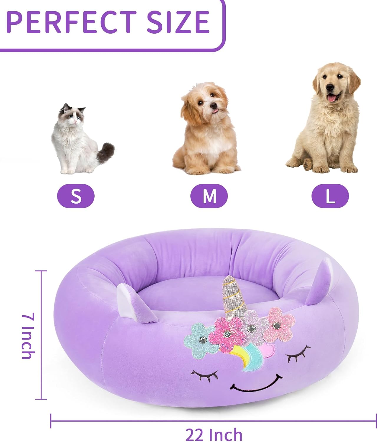 Cama para perro de 24 pulgadas para mascotas, cama de felpa para mascotas, cómoda alfombrilla acolchada para gatos, cuna para perros medianos y