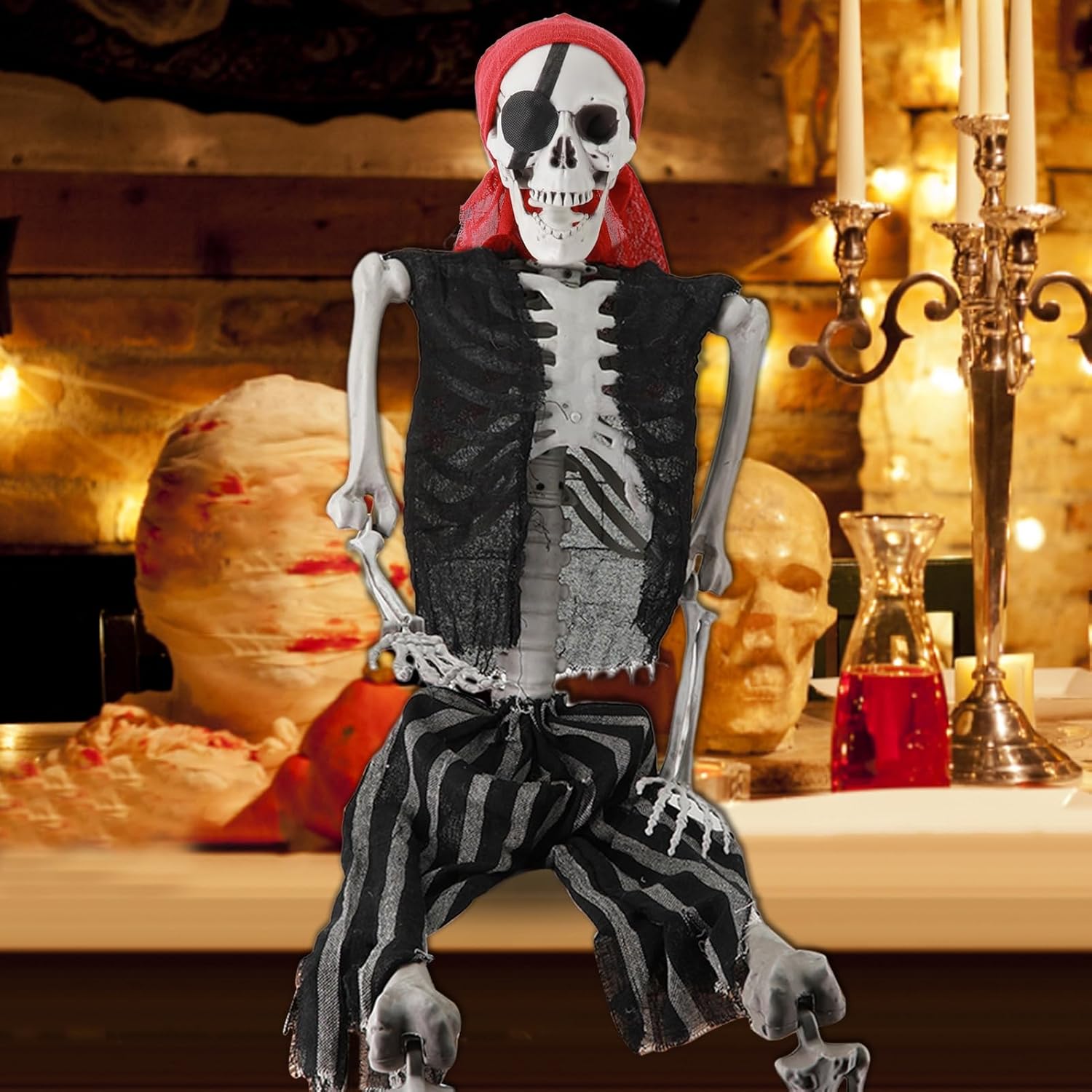 Hesitroad Esqueleto de Halloween, esqueleto de imitación de tamaño natural de 25.6 in, huesos humanos realistas con articulaciones articuladas,