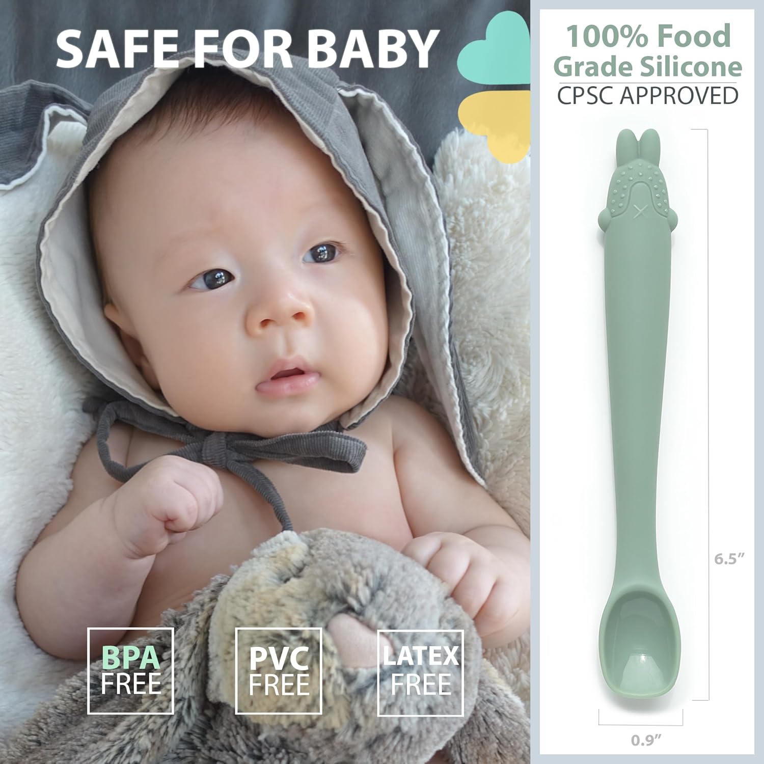 Cucharas de silicona para alimentación para bebés, primera etapa, utensilios flexibles para el destete de bebés y padres y bebés, autoalimentación y
