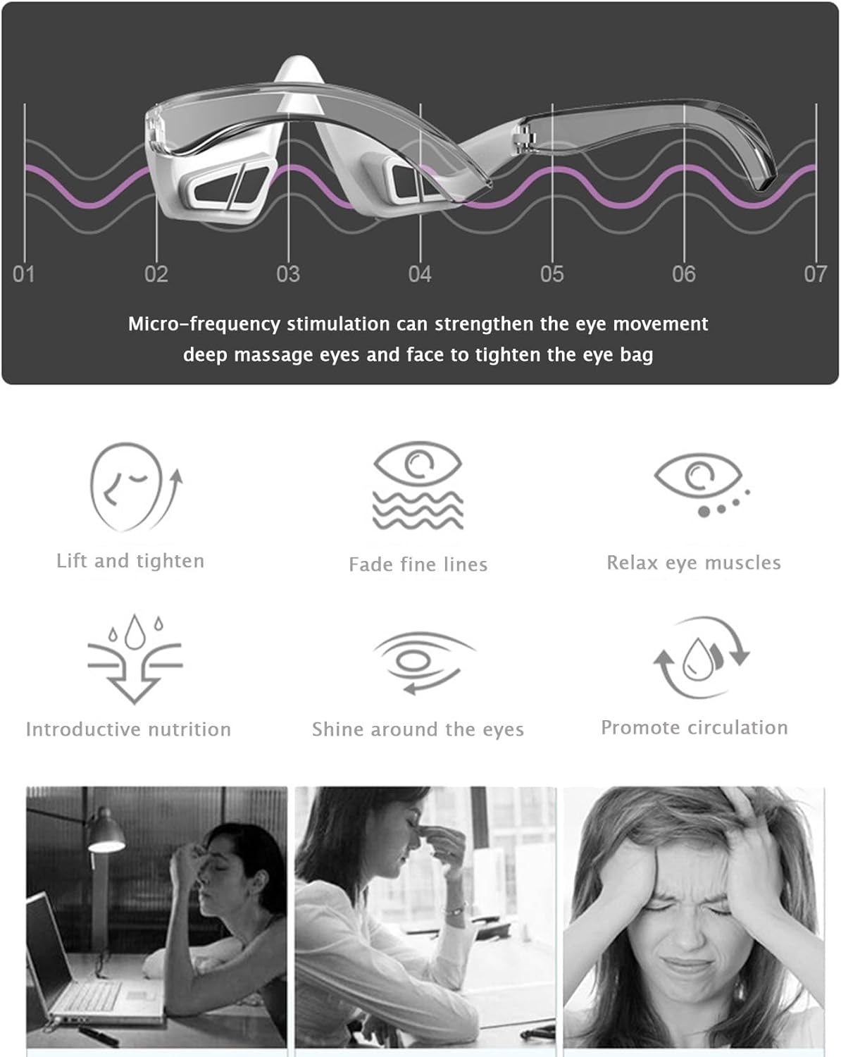 Unwind – Eye Beauty Pro, masajeador de ojos con vibración para belleza ocular, dispositivo de cuidado de ojos de tono firme, para fatiga ocular,