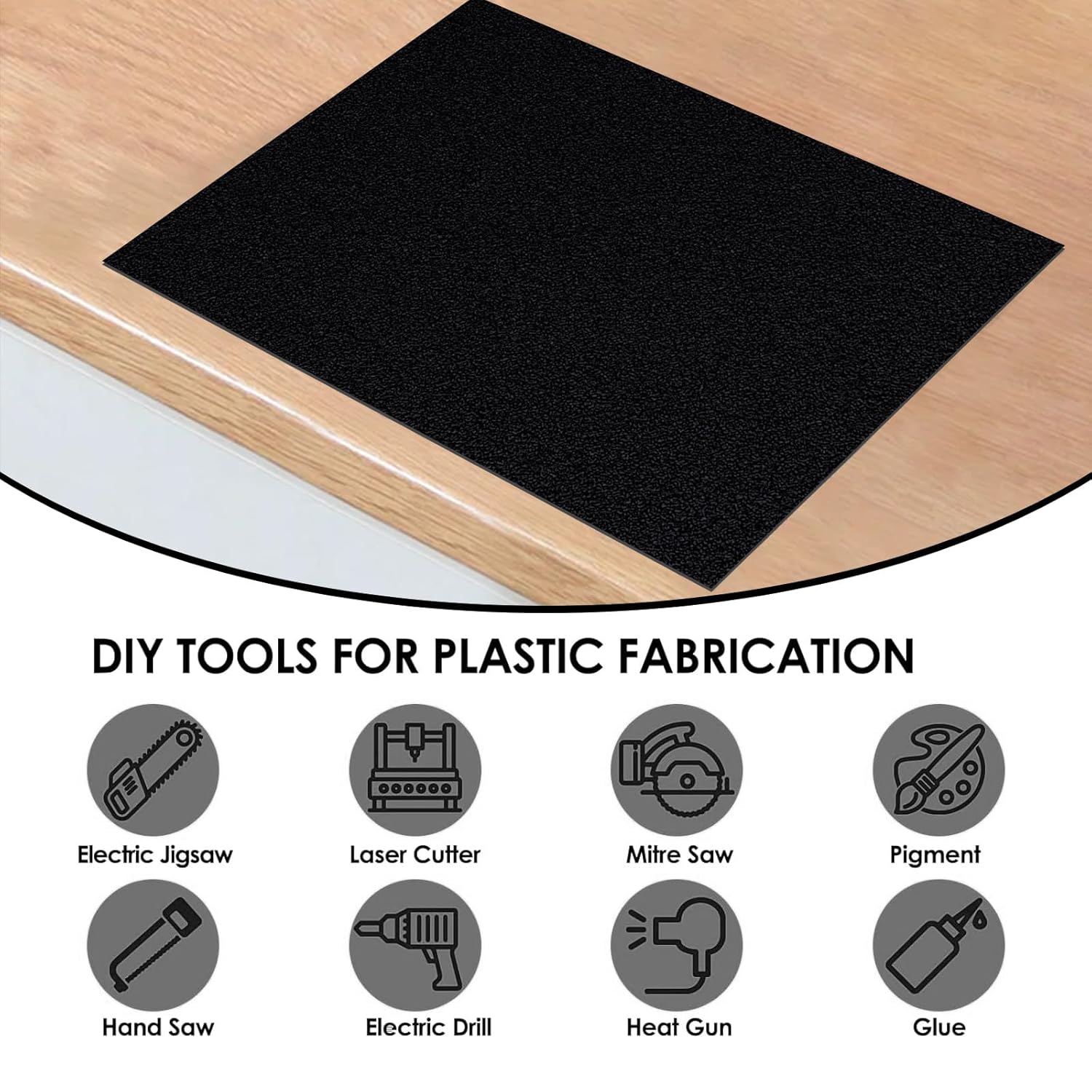 Hoja de plástico ABS de 12 x 16 x 18 pulgadas de grosor, hoja de PVC negro, lámina kydex de plástico moldeable, para bricolaje hecho a mano,
