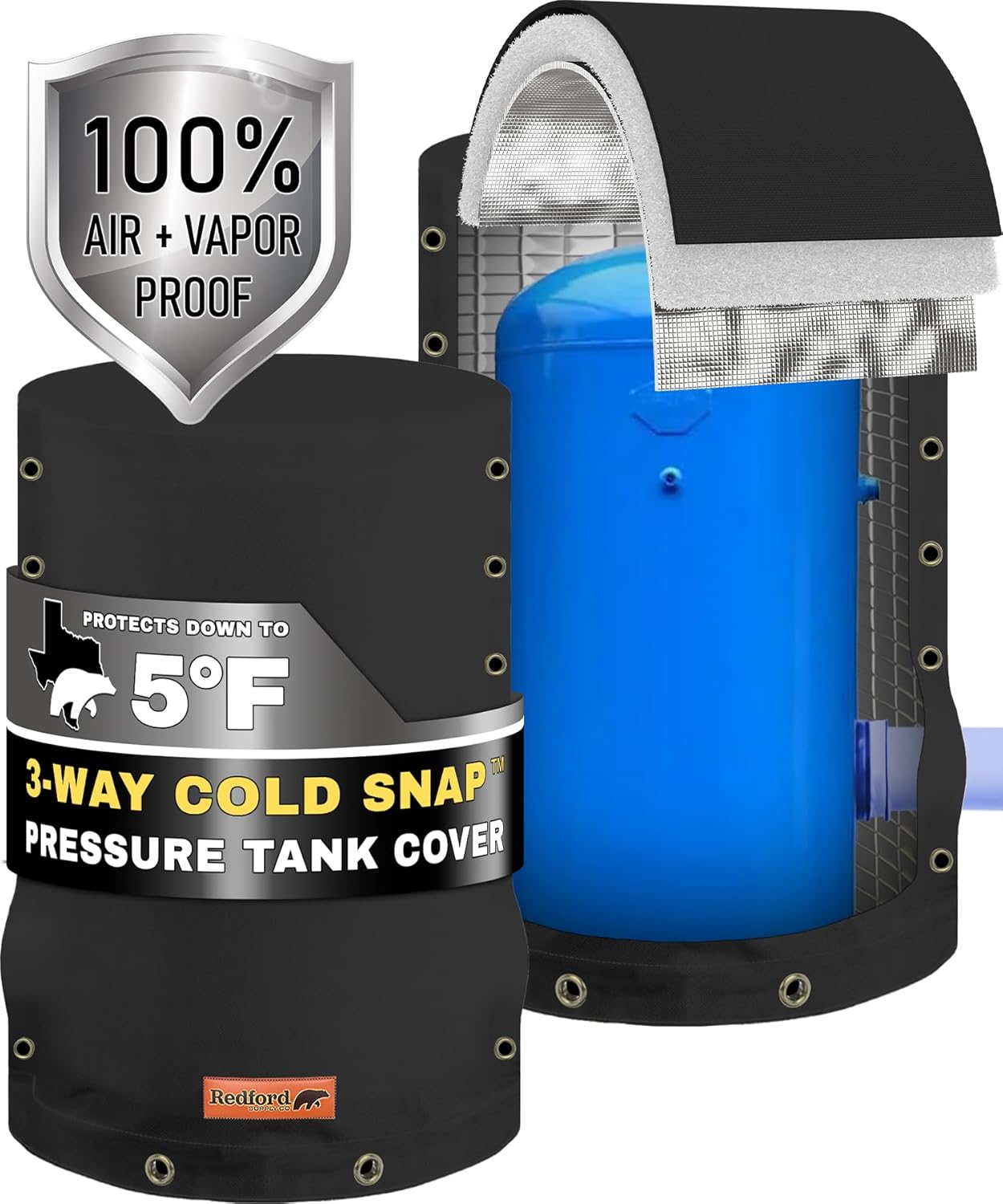 Redford Supply Co. Cold Snap (5F) Cubierta redonda de tanque de presión de agua personalizada con apertura de 3 vías, cubierta de tanque de agua