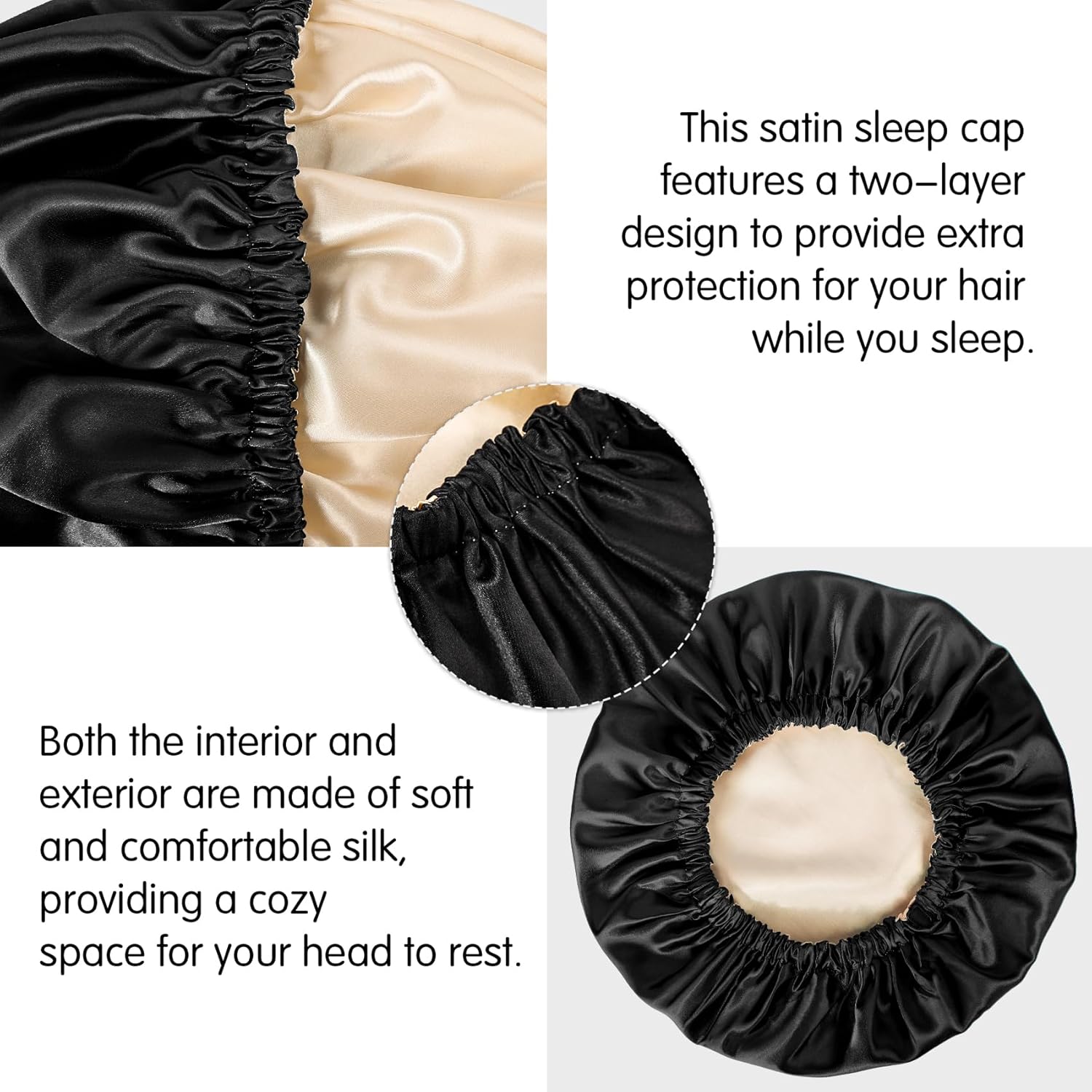 Kuraoyan Gorro de seda de doble capa para dormir para mujeres y hombres, gorra de satén ajustable grande para cabello rizado y natural