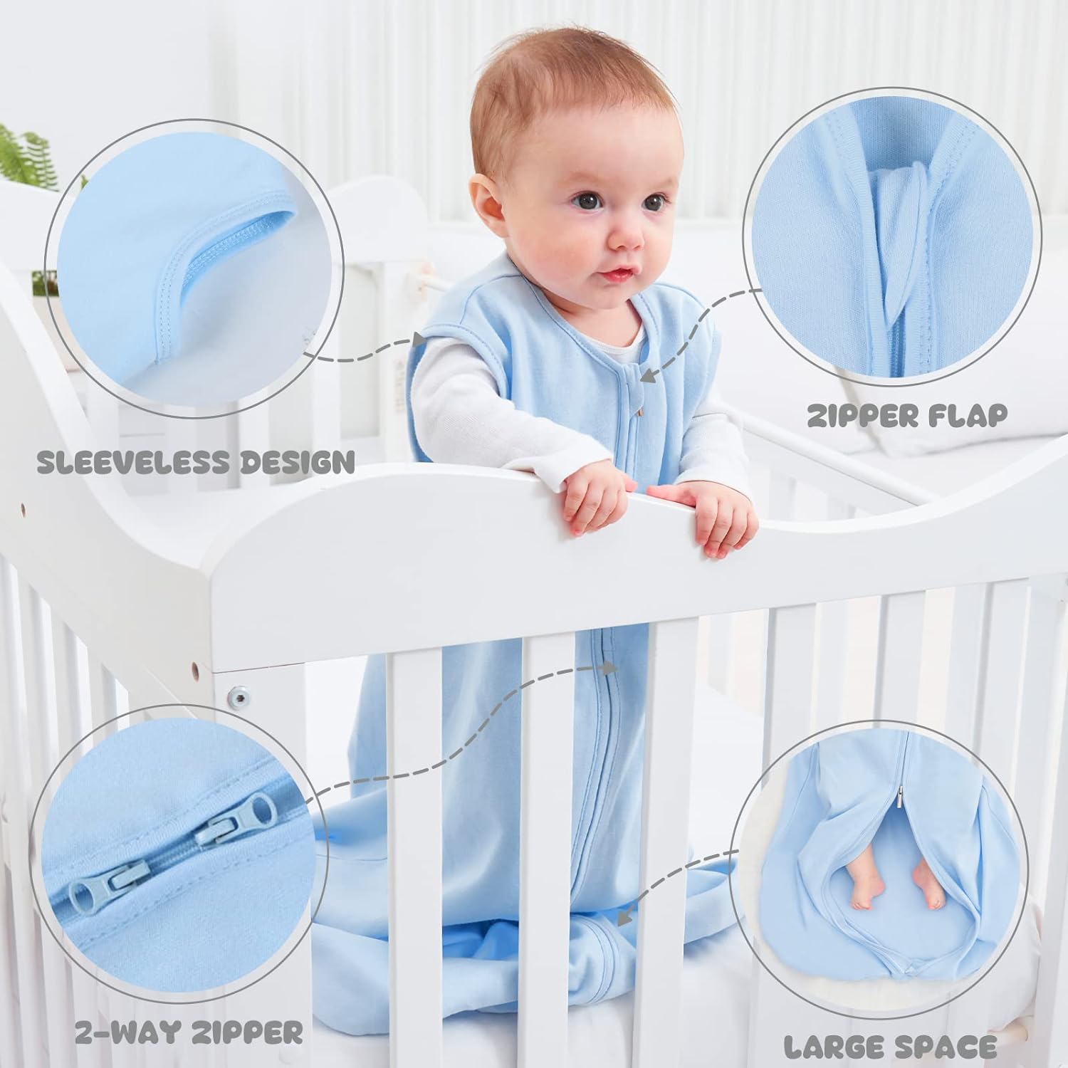 Yoofoss Saco de dormir para bebé de 3 a 6 meses, 100% algodón, 0.5 TOG, saco de dormir para bebé, cremallera de 2 vías, paquete de 3 unidades,