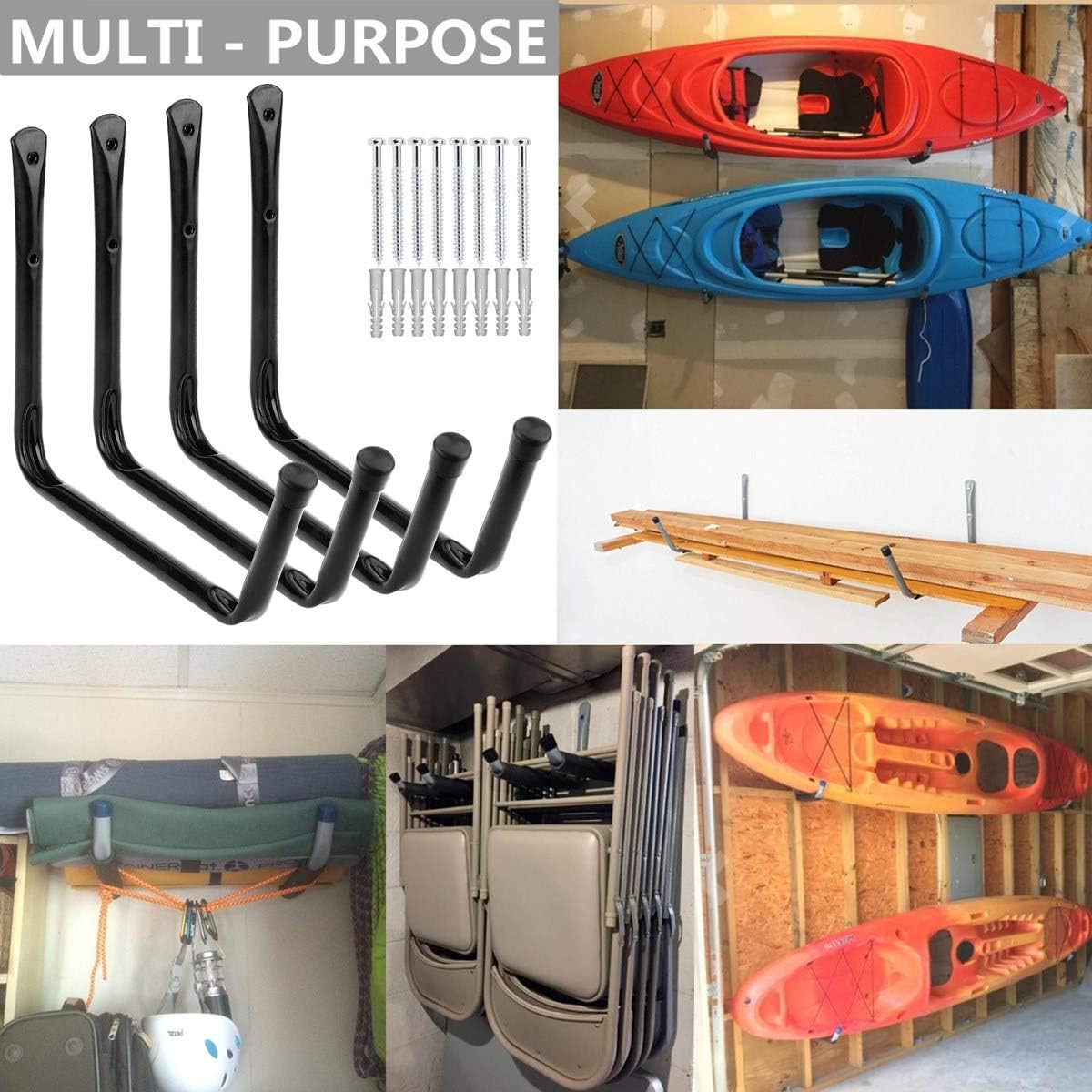 Estante de almacenamiento para kayak, perchas de garaje resistentes, ganchos para colgar en la pared o en el muelle para canoa, tabla de remo, tabla