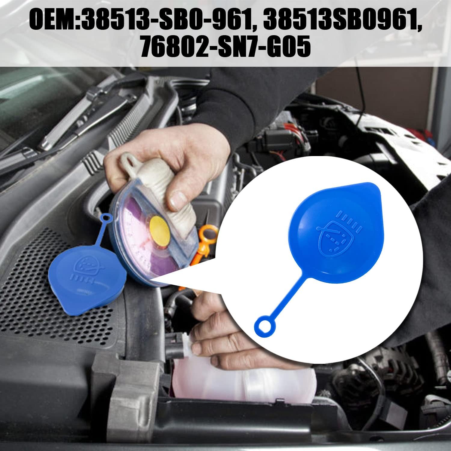 Tapa de repuesto para depósito de líquido para limpiaparabrisas compatible con Honda Accord Civic Fit CRV CRX 38513-SB0-961 (azul)