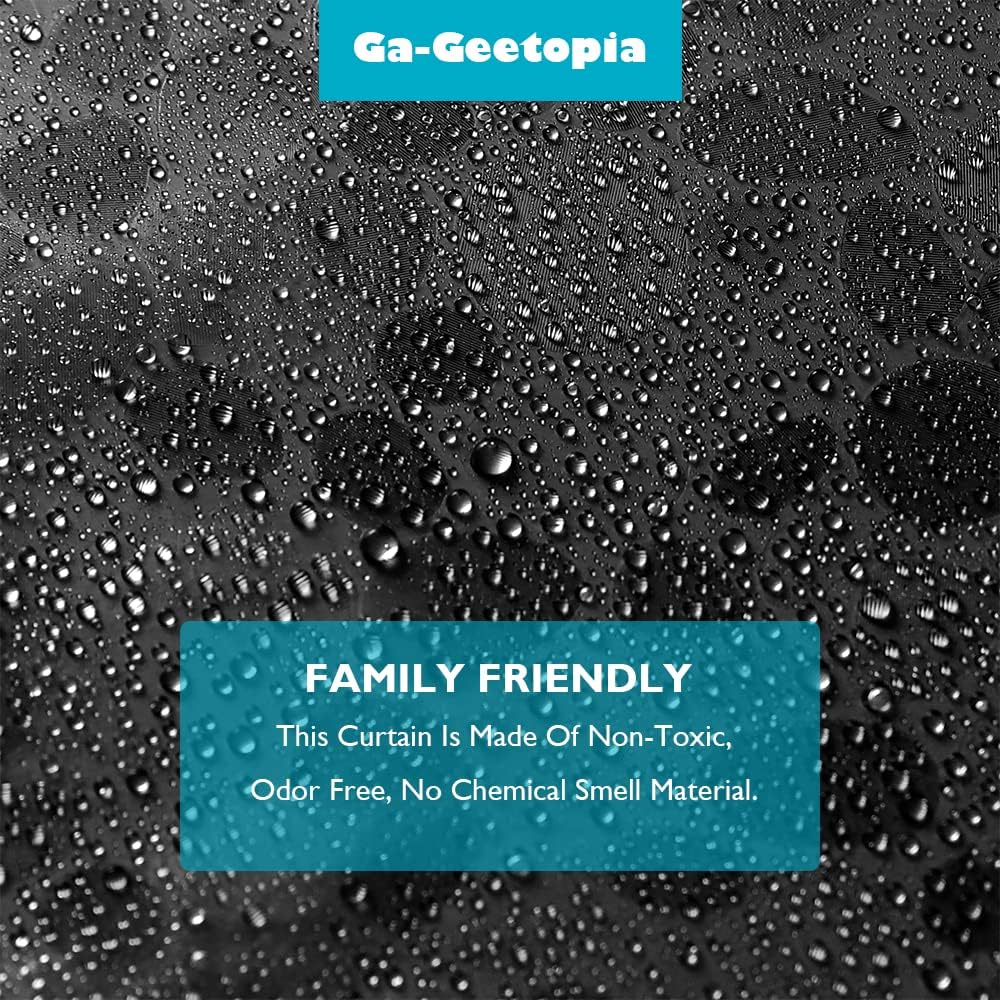 Ga-Geetopia Cortina de ducha fina de EVA color negro, patrón de guijarros de 72 x 72 pulgadas, cortina interior de plástico ligero para baño, ducha,