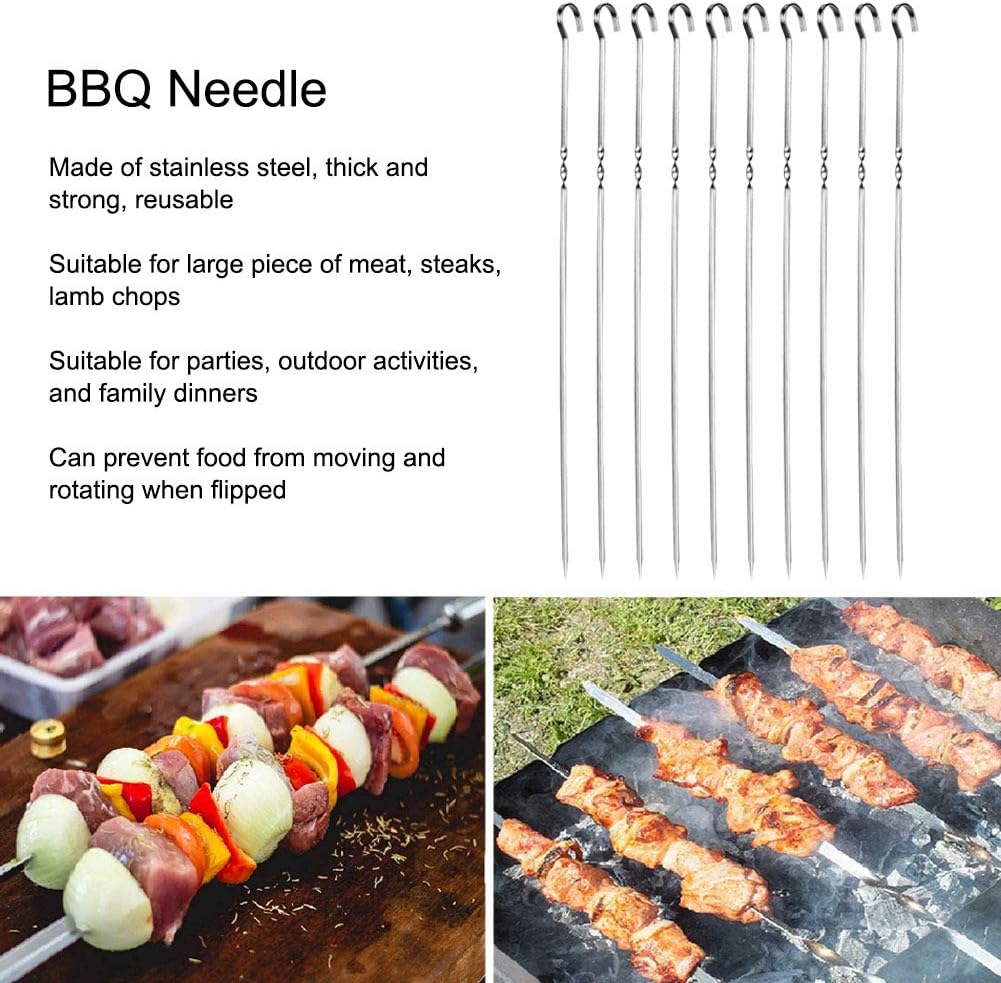 Fydun 10Pcs Stainl Steel Barbe Flat Skewer Grilling Tool for Party Outdoor Activities 10Pcs Stainl Steel Barbe for Family
