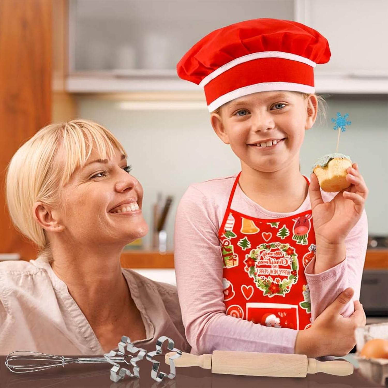3 otters Disfraz de chef para niños, 21 piezas, juego de chef para niños, delantal de Navidad, divertido juego de cocina y horneado, cena de