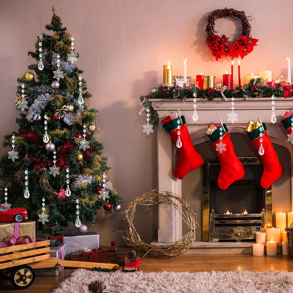 YUJUN 38 piezas de decoraciones de cristal para árbol de Navidad, copos de nieve de invierno, gotas de carámbano, adornos colgantes de araña