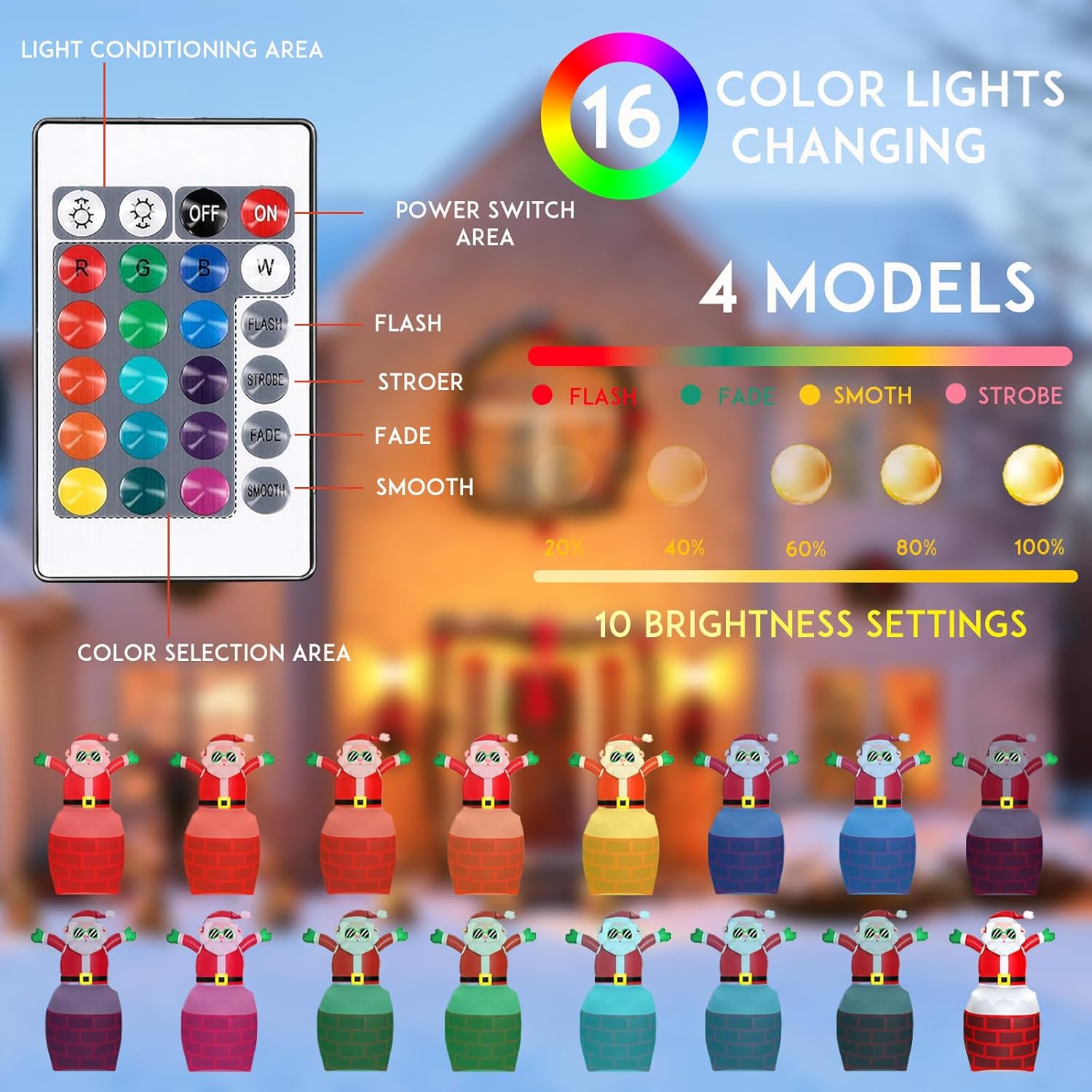TOANEL Inflables de Navidad de PVC de 4.87 pies, decoraciones al aire libre, Papá Noel de pie en la chimenea LED, inflables inflables para