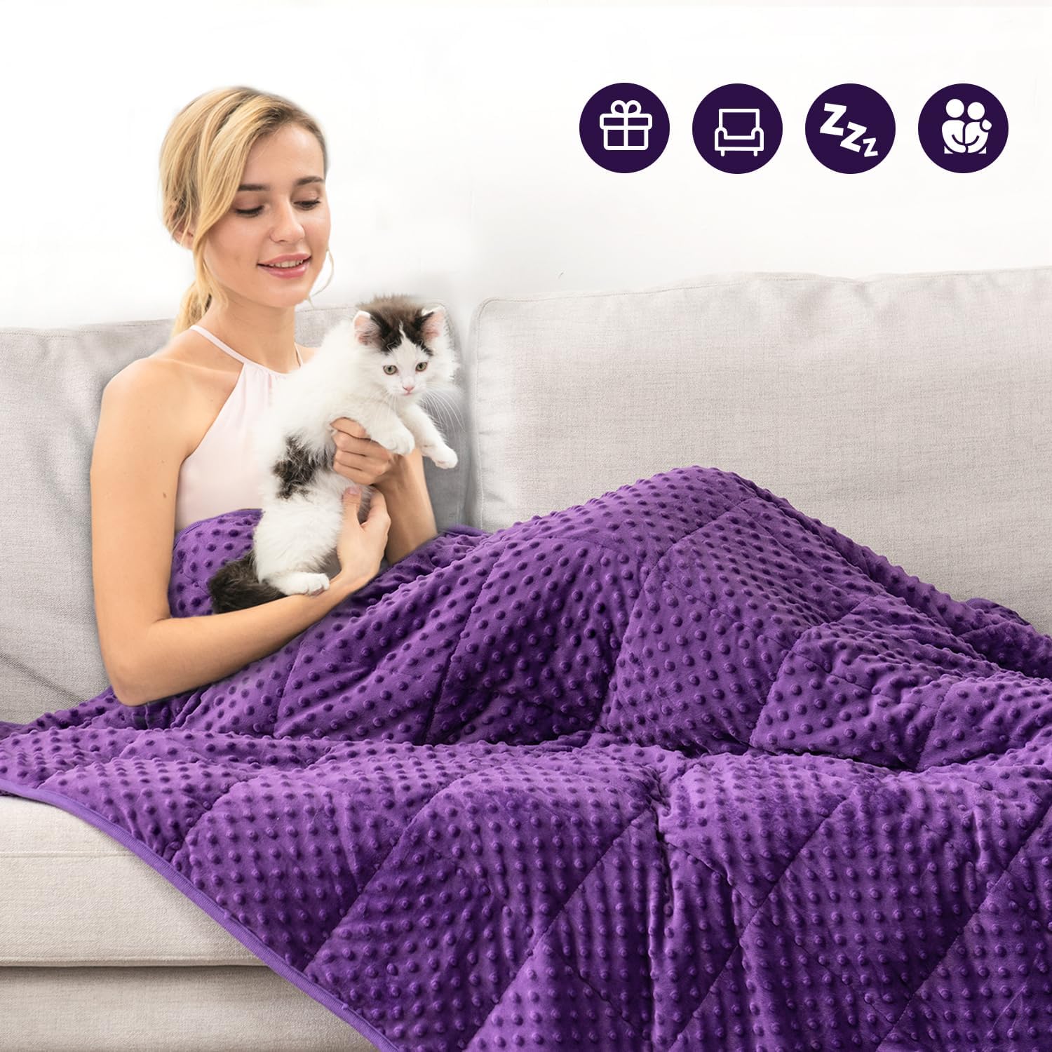 Kivik Manta con peso tamaño Queen, manta con peso Sherpa de 15 libras para adultos, suave forro polar minky morado, manta pesada para relajarse, 60
