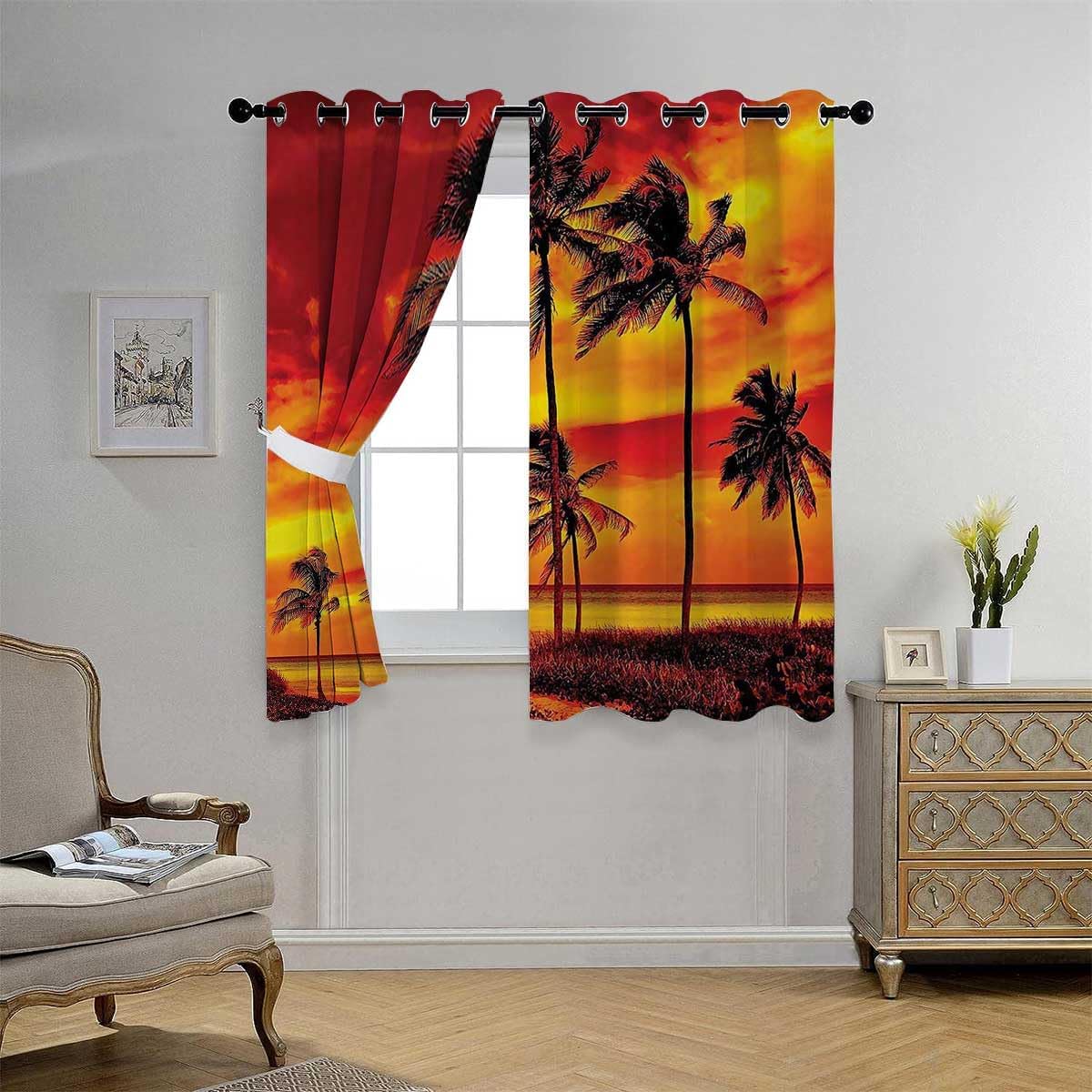 YANFENQI Cortinas para Habitacion Tropical Decor Collection Blackout Door Curtain Acoustic Blanket 55Inch Width by 55Inch Length,2 Panels