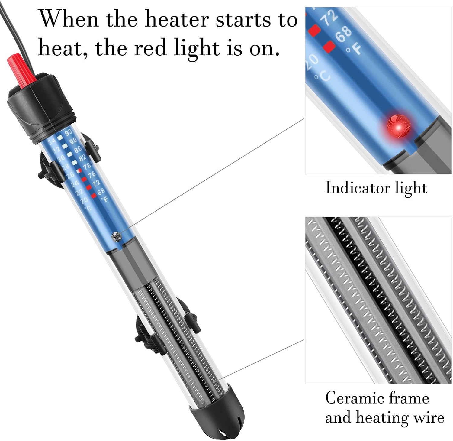 FEDOUR Calentador sumergible de acuario de 50 W, 100 W, 300 W, calentador de agua de vidrio ajustable para tanque de peces y tortugas de 5 a 70
