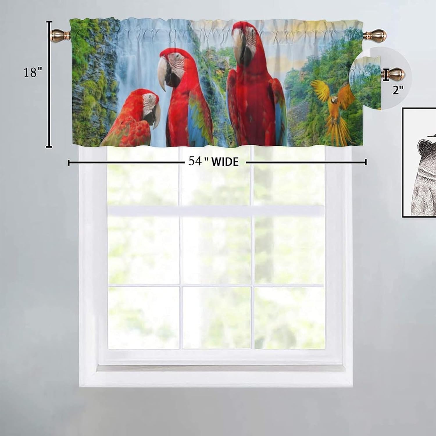 Divertidas cenefas de tratamiento de ventana de loro, con diseño de pájaros tropicales, hermosas cortinas de verano con bolsillo para cortinero,