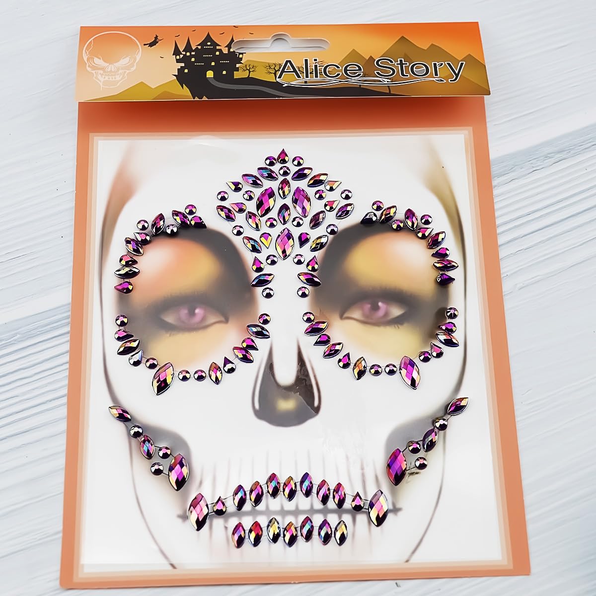 Calcomanías de tatuaje de calavera de azúcar con diamantes de imitación para Halloween, joyas para la cara, gemas para el Día de los Muertos, kit de