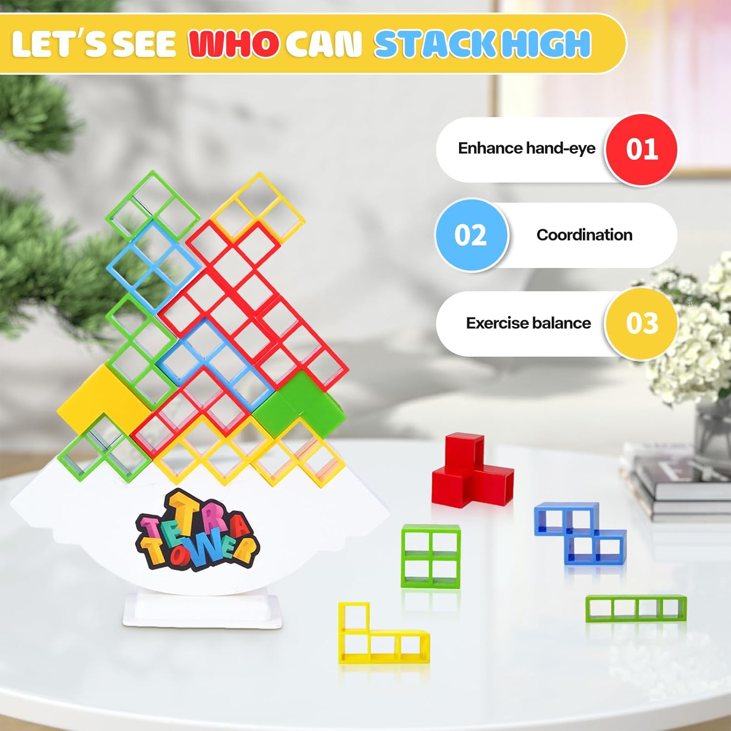 LOYATANK Juego de 16 piezas de Tetra Tower, divertido juego de mesa apilable para niños y adultos, perfecto para la construcción de equipos, fiestas