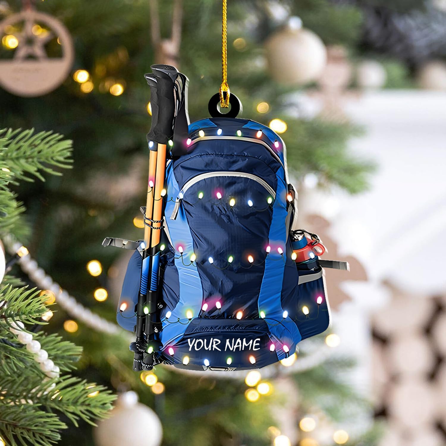 Artparel Adornos personalizados para bolsa de senderismo, bolsa de senderismo, adorno de Navidad, regalo para amantes del camping, senderismo,