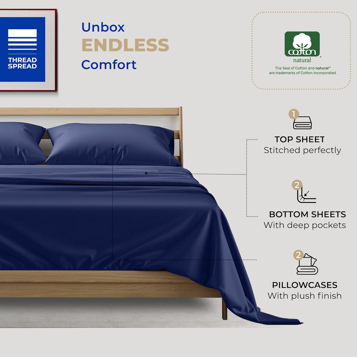 THREAD SPREAD Juego de sábanas de 100 % algodón dividido tamaño King para cama ajustable, juego de sábanas de satén de 5 piezas de 400 hilos,