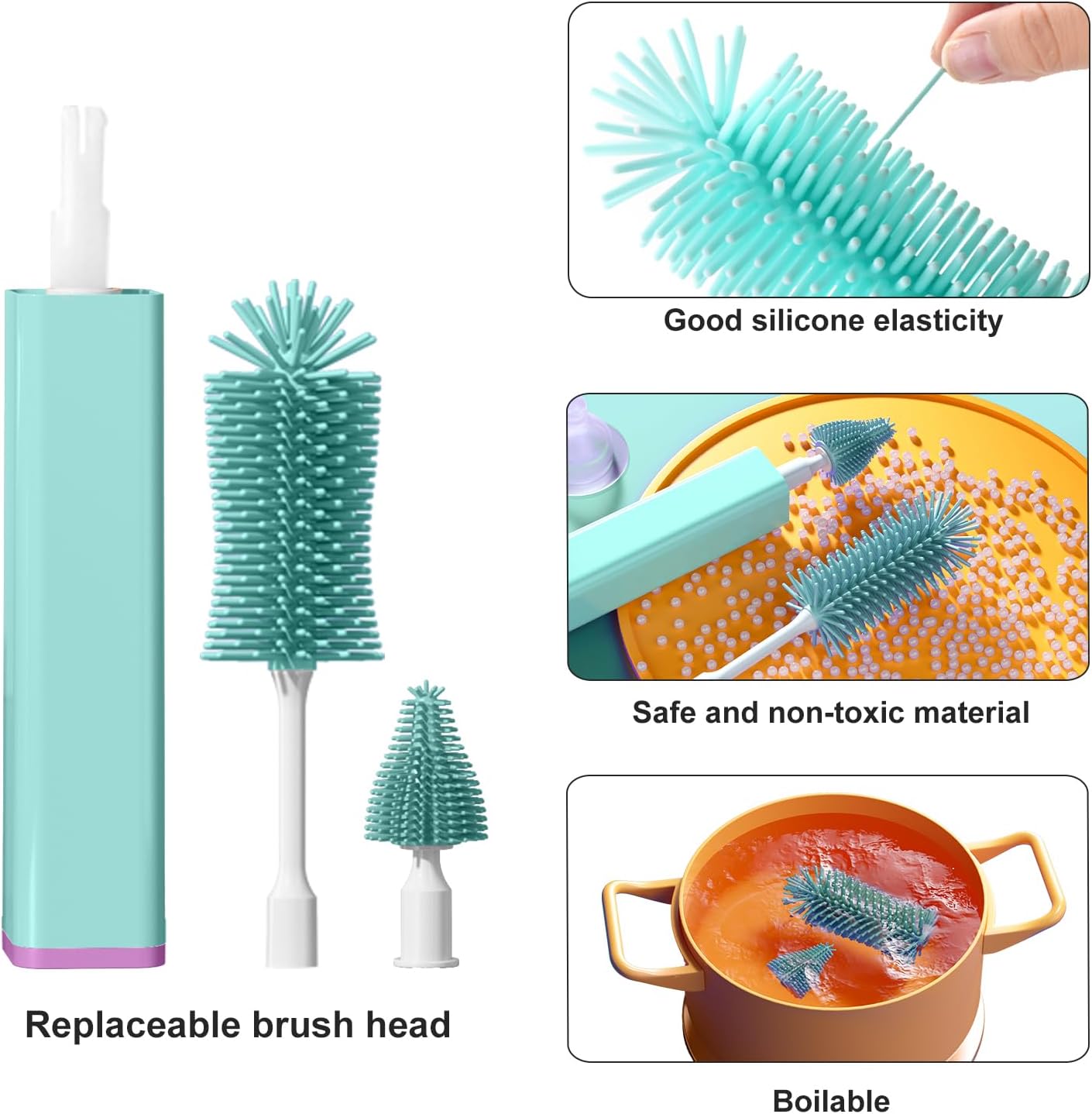 MOMJOY – Juego de limpiador eléctrico para biberones  IPX7 resistente al agua y cepillo para pajilla, cepillo de silicona para botellas adecuado