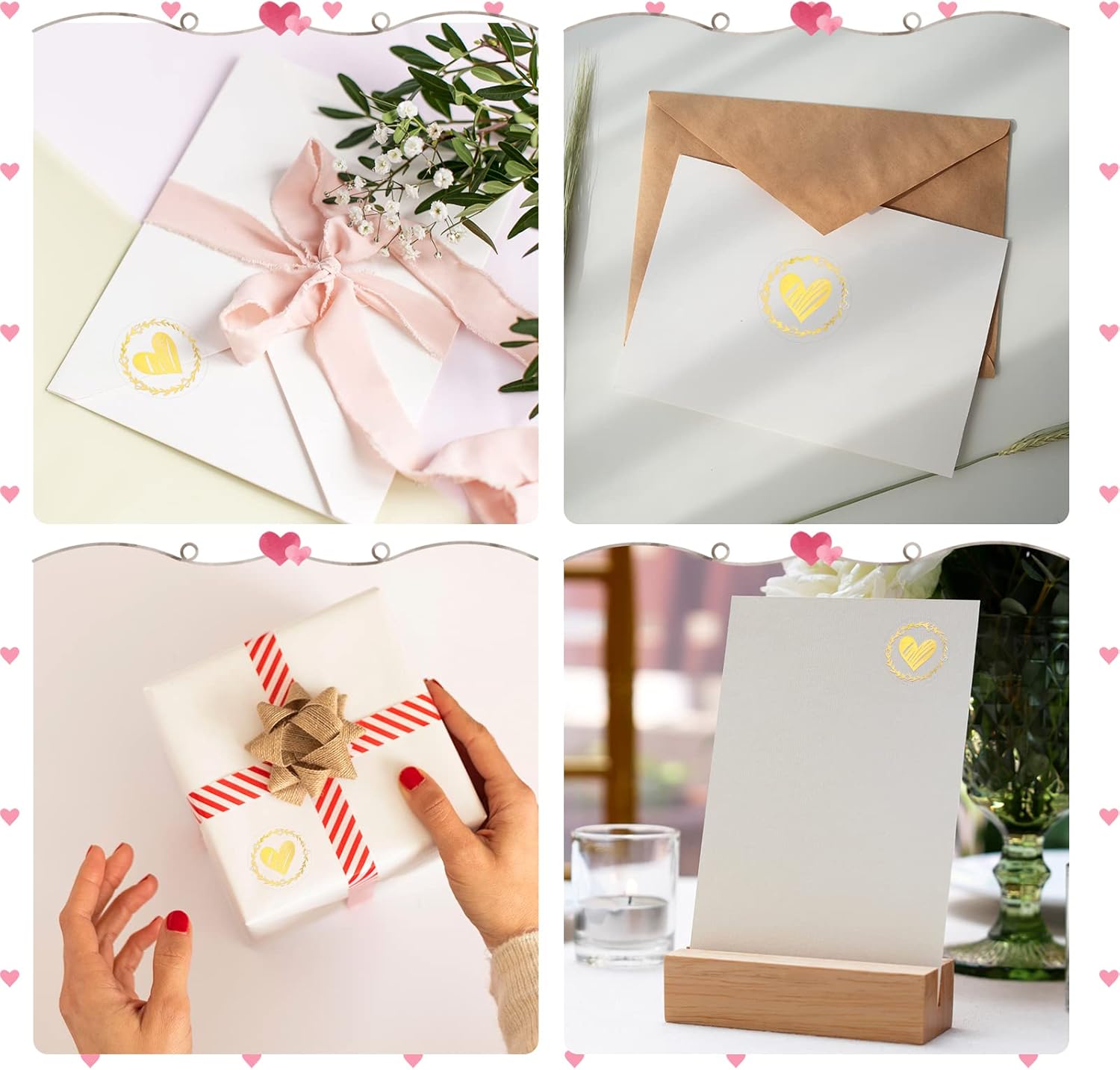 500 sellos transparentes de corazón para sobre, calcomanías de corazón, calcomanías de amor, calcomanías de 1.26 pulgadas, calcomanías de sellado