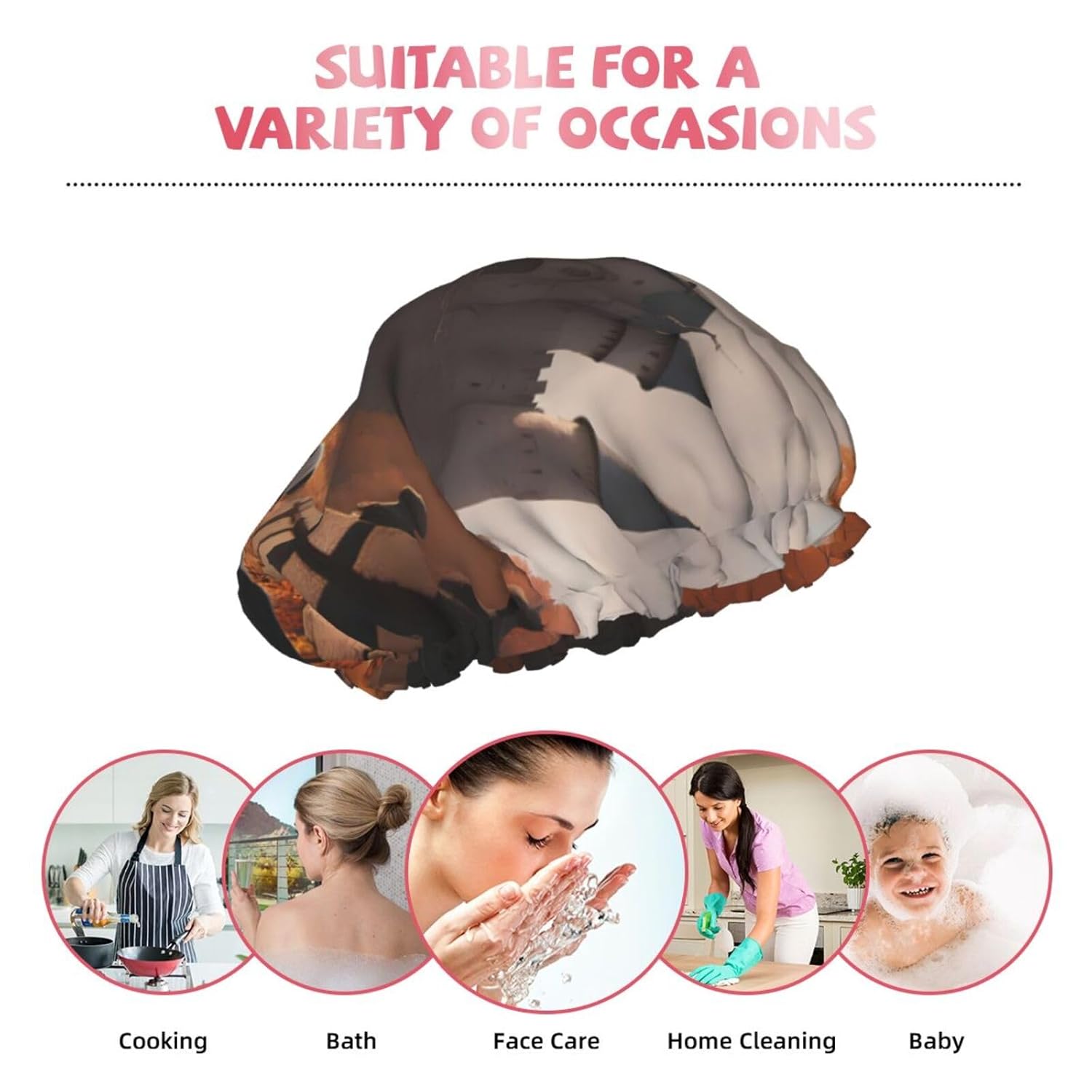 Dogs In The Fall Reusable Double Layer Waterproof Shower Cap With Elastic Cord For Home Cleaning Facial Care Shower