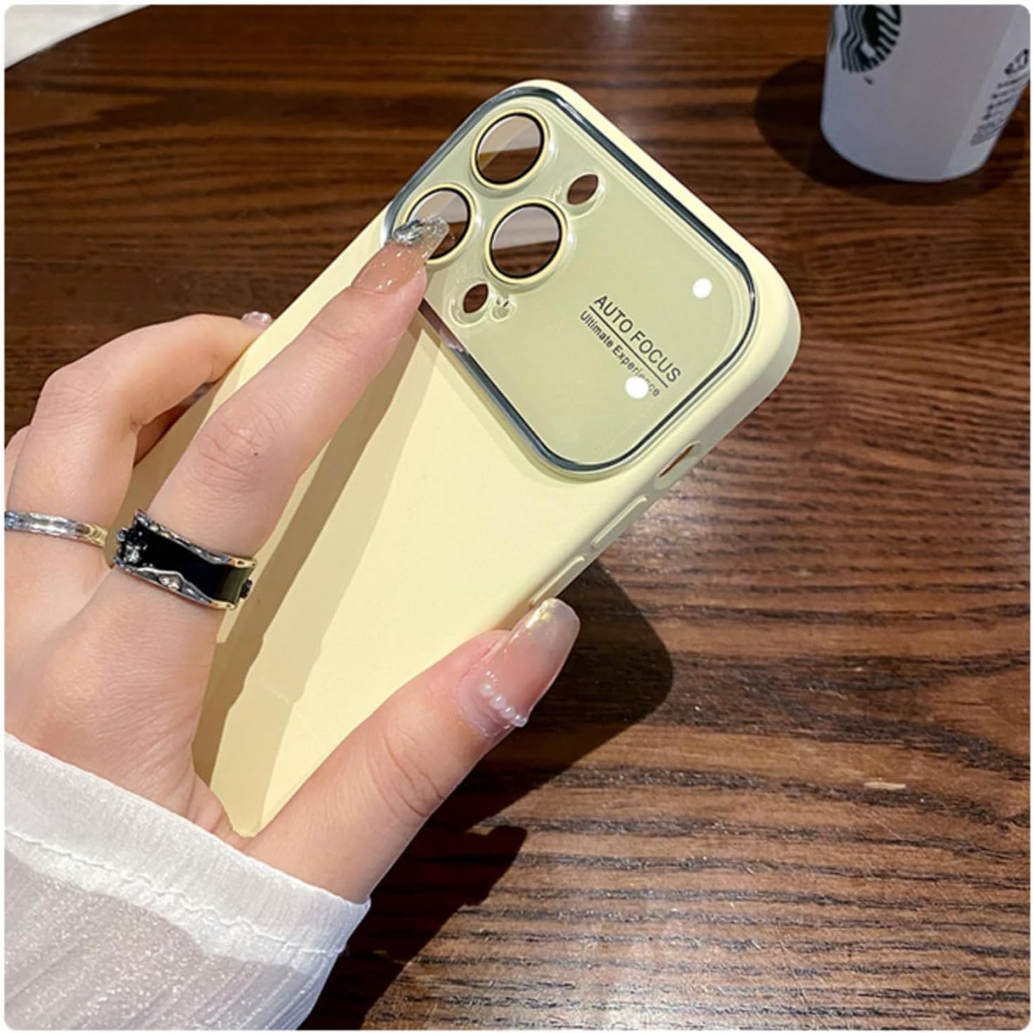 Funda de silicona líquida para iPhone 14 Pro Max con lente de cámara de vidrio, protección de lente de color sólido simple, color blanco antiguo