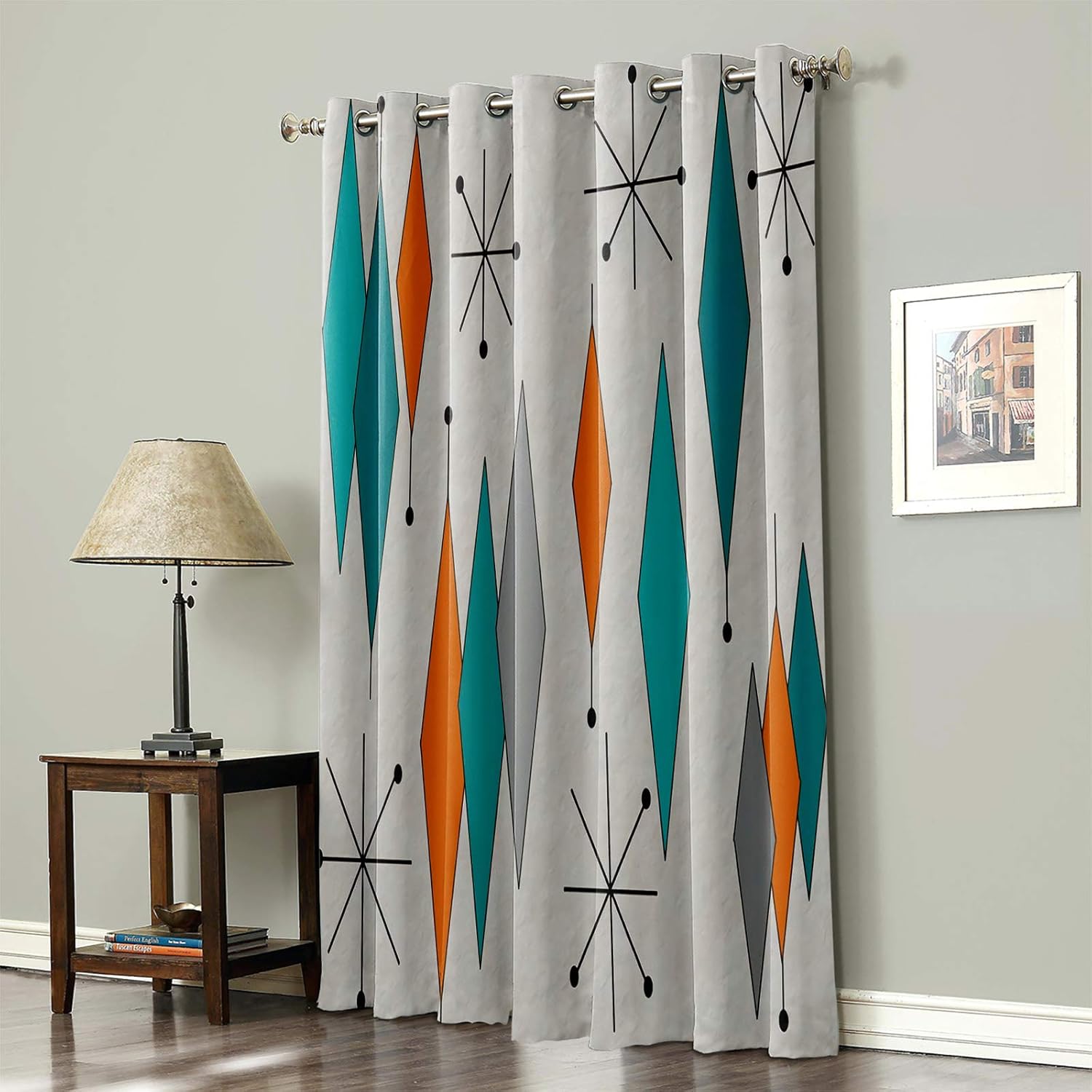 Futuregrace Cortinas opacas con patrón de diamante moderno de mediados de siglo, para sala de estar, dormitorio, oscurecimiento de ventanas,
