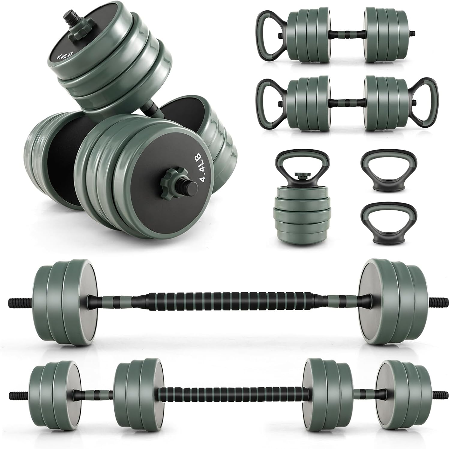 GYMAX Adjustable Dumbbell Set, 4 in 1 Free Weight Set with Connector, 9247 LBS Used As Dumbbells, Barbells, Kettlebells, Push up Stands, Weight