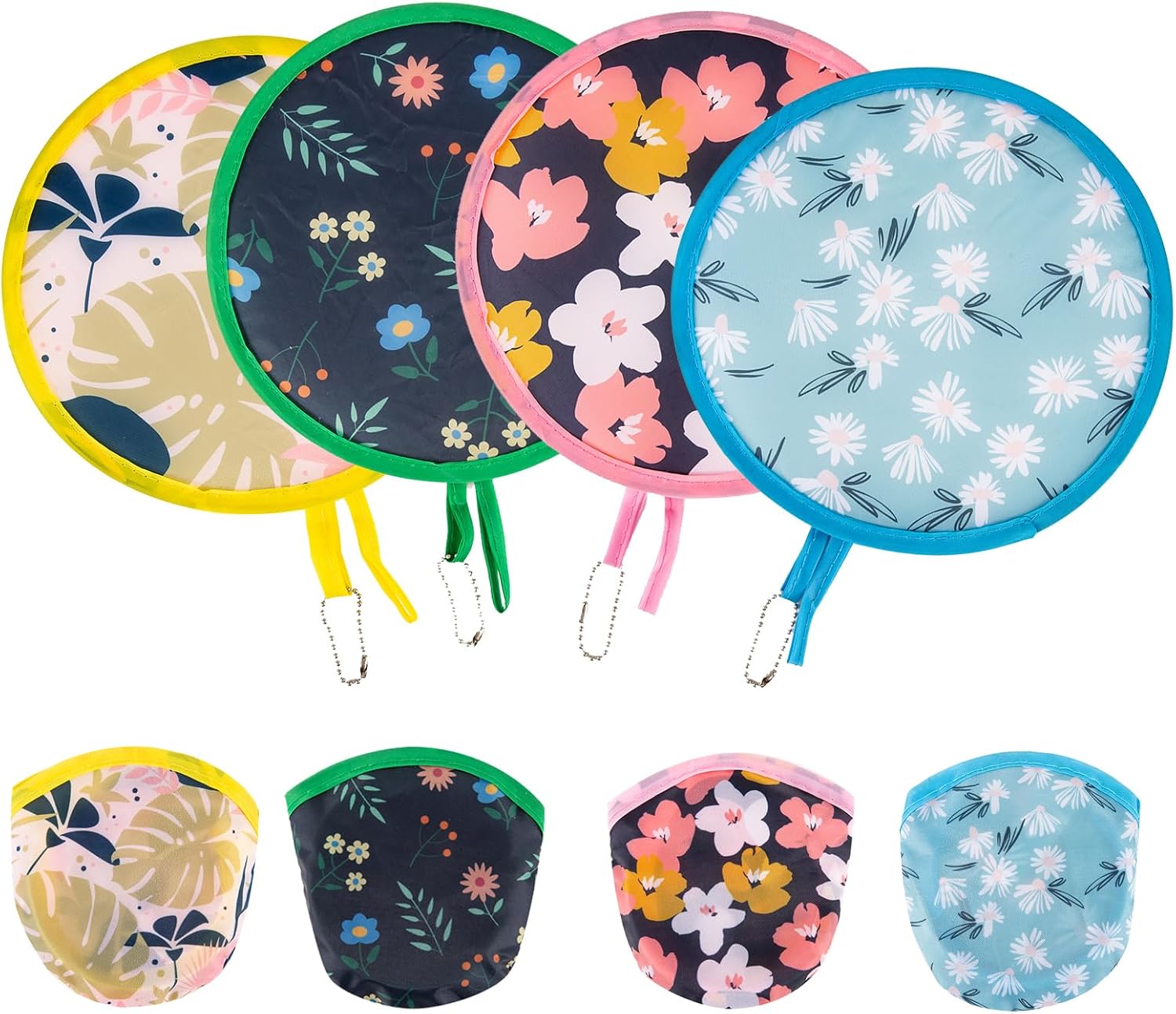 Ventilador de mano plegable redondo floral de 4 estilos, estilo japonés, plegable, compacto, ventilador plegable de mano, ventilador plegable