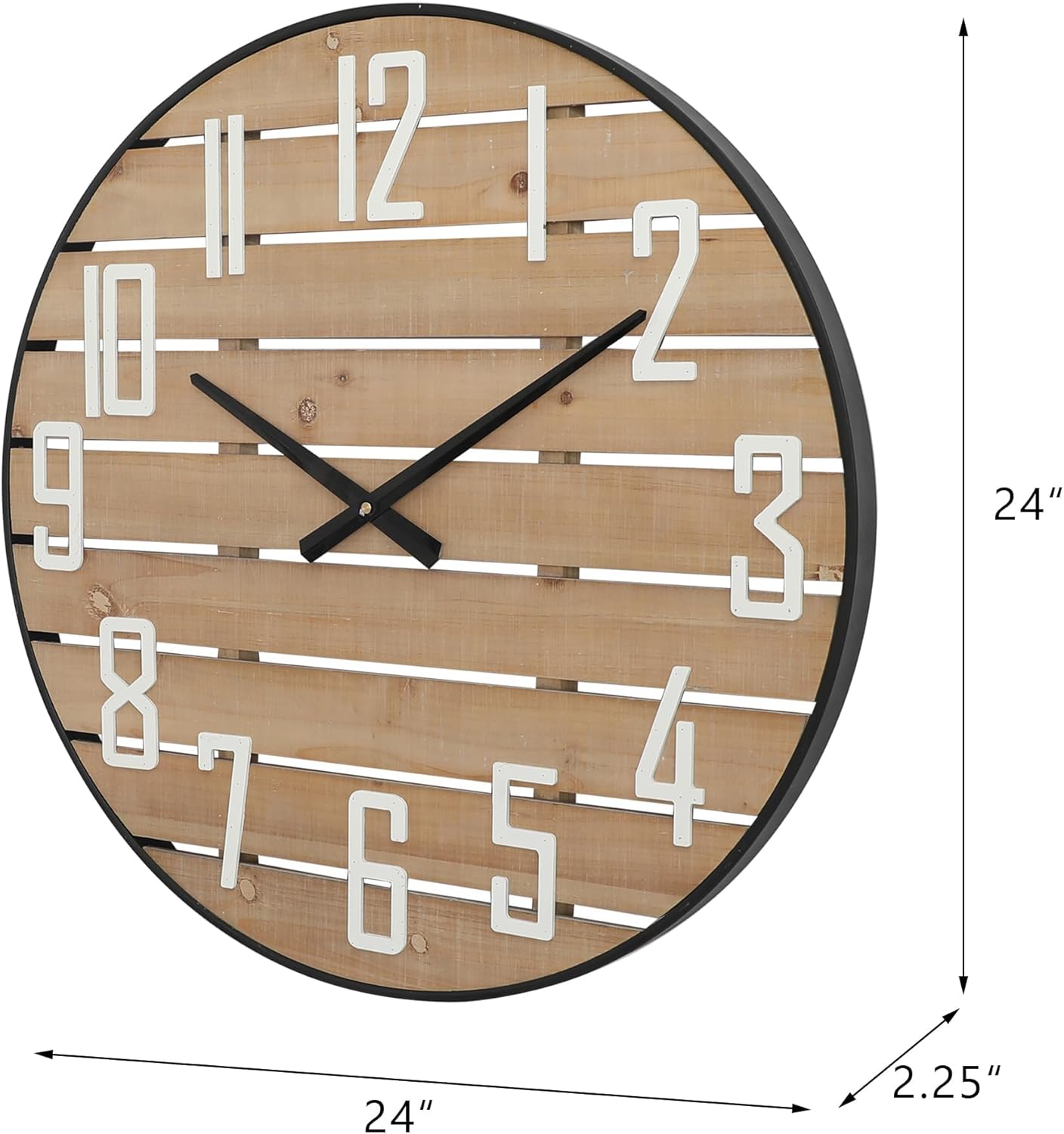 Reloj de pared de madera de granja, silencioso, sin tictac, reloj analógico redondo de 24 pulgadas, decorativo para dormitorio, sala de estar,