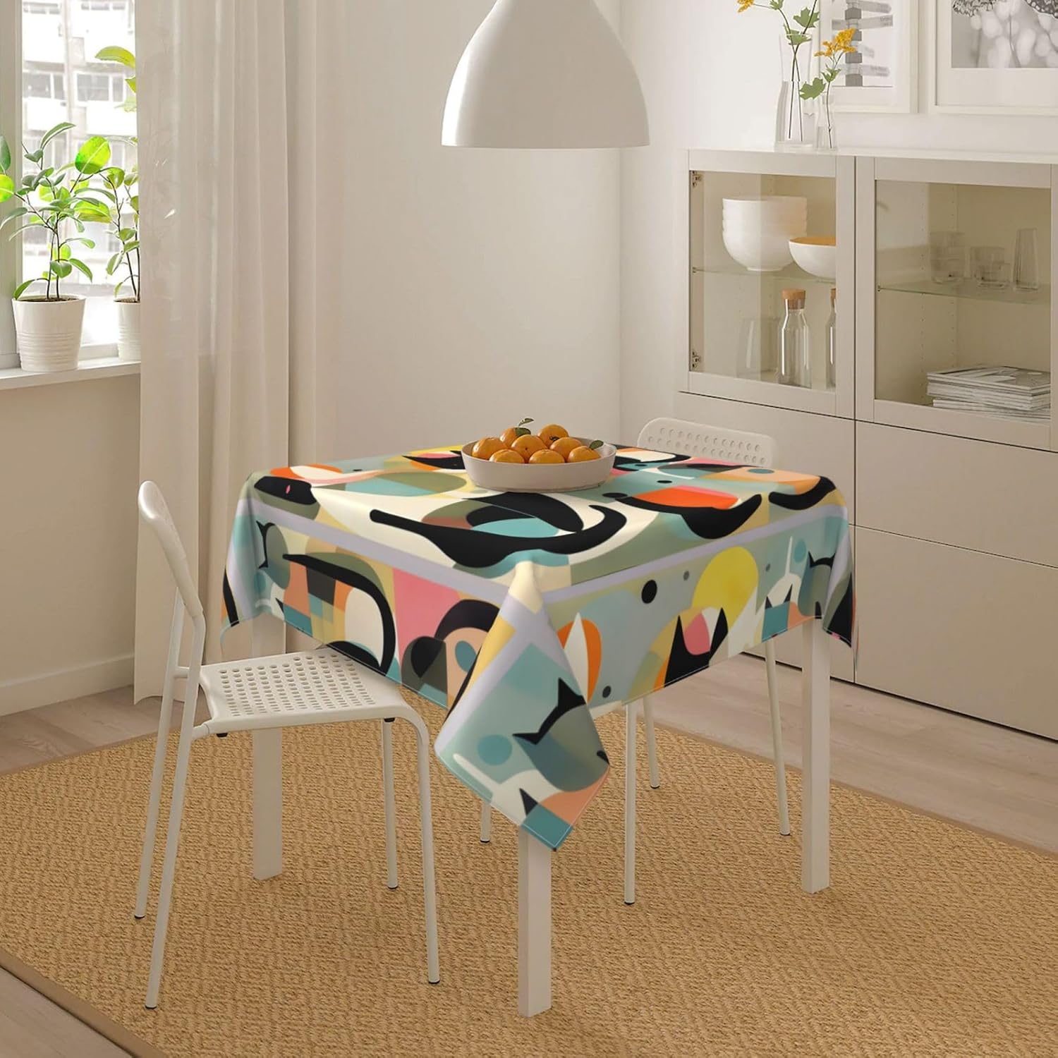 Mantel cuadrado con diseño de gato moderno de mediados de siglo, 54 x 54 pulgadas, adecuado para mesa cuadrada o redonda, impermeable, resistente a