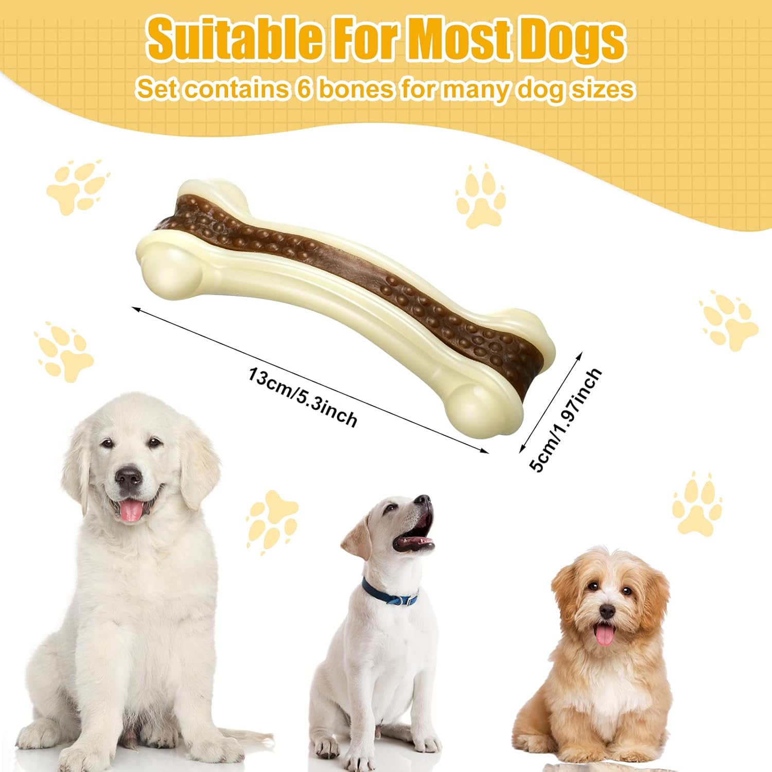 Sosation 6 piezas de juguetes de comida para perros para masticadores agresivos, huesos de nailon con sabor a carne de res, juguetes resistentes