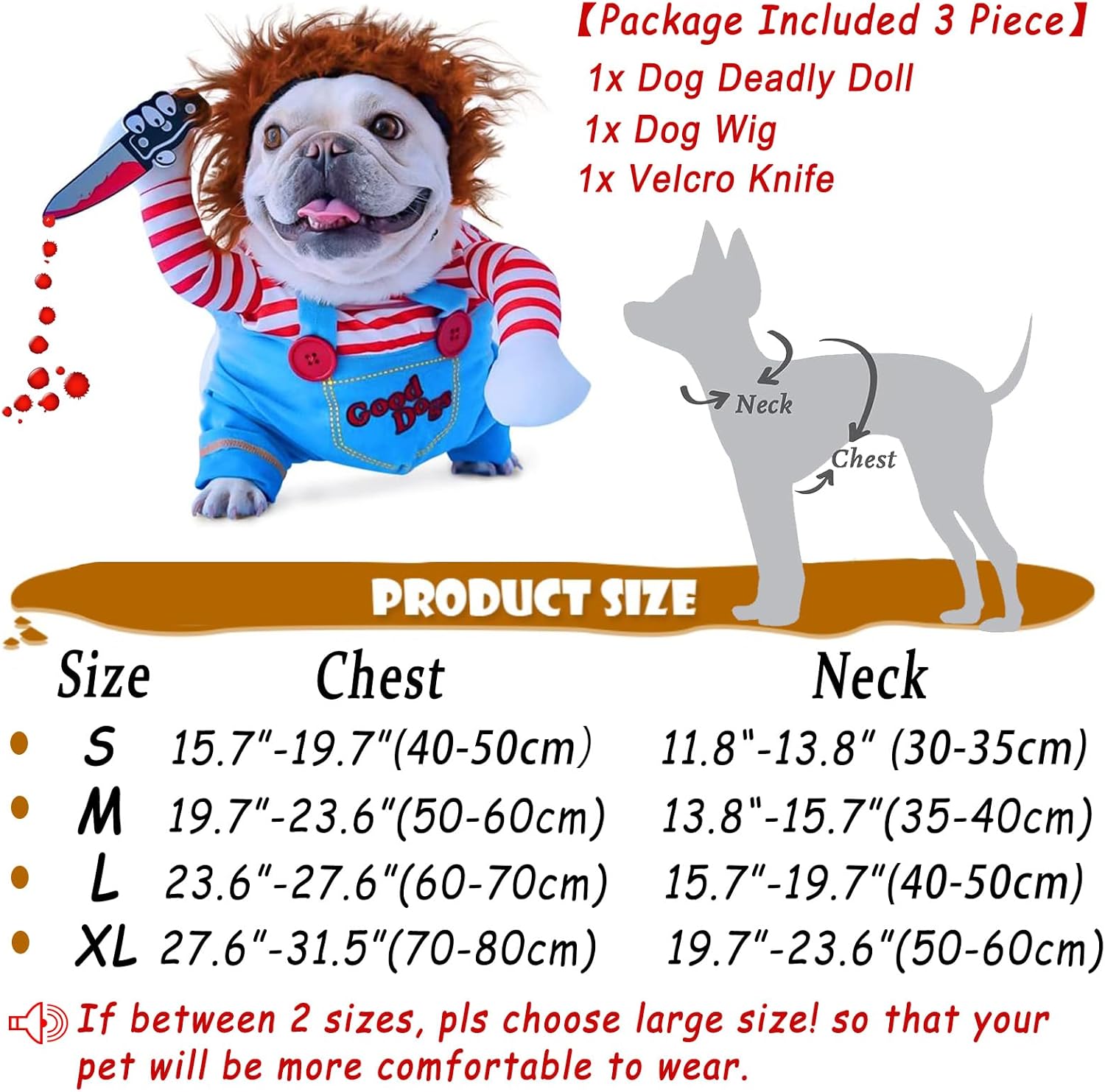 Disfraz de perro de muñeca mortal para mascotas, divertidos disfraces de Halloween de Chucky, ropa de perro linda, disfraz de fiesta de cosplay para