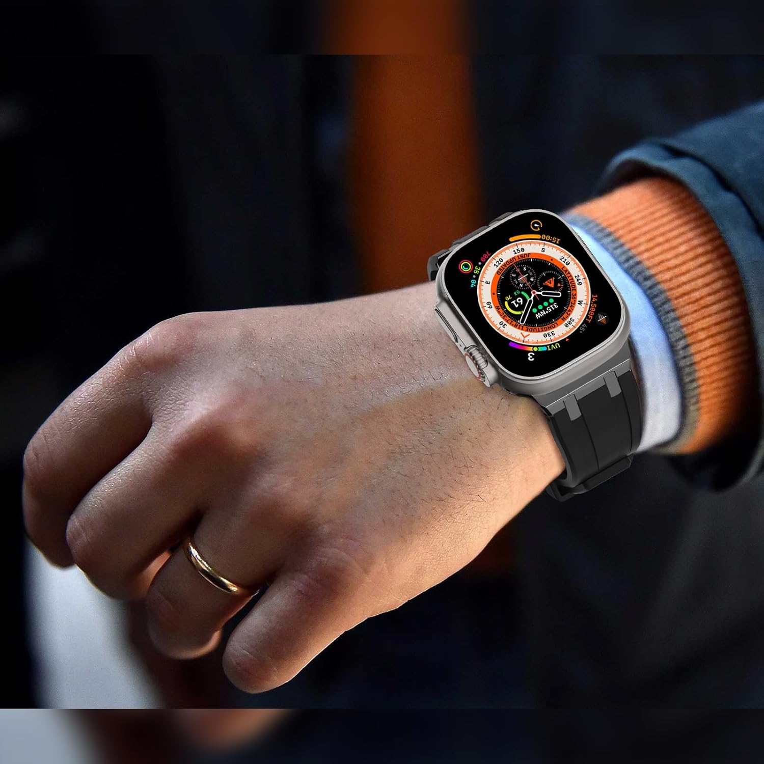NewWays Correa para Apple Watch Ultra Band de 1.929 in, 1.772 in, 1.732 in, 1.654 in, para hombres, correa de goma de silicona líquida deportiva