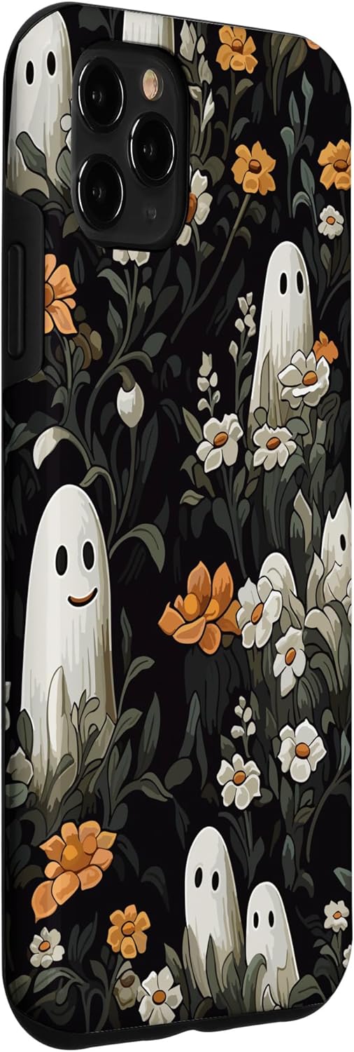 Funda con diseño floral para iPhone 11 Pro Max con diseño de fantasmas espeluznantes de Halloween