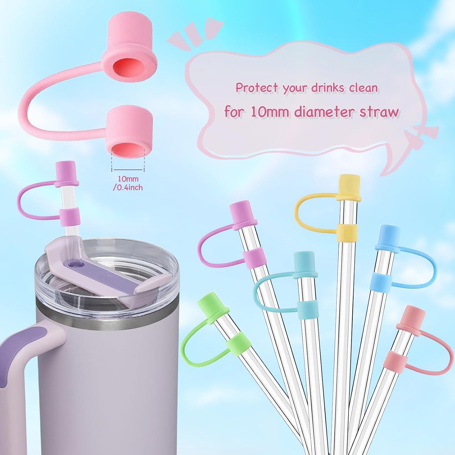 6 fundas de popote para Stanley CupSimple Modern de 3040 onzas, lindo StanleySimple Modern cubierta de pajilla, a prueba de polvo para popotes de