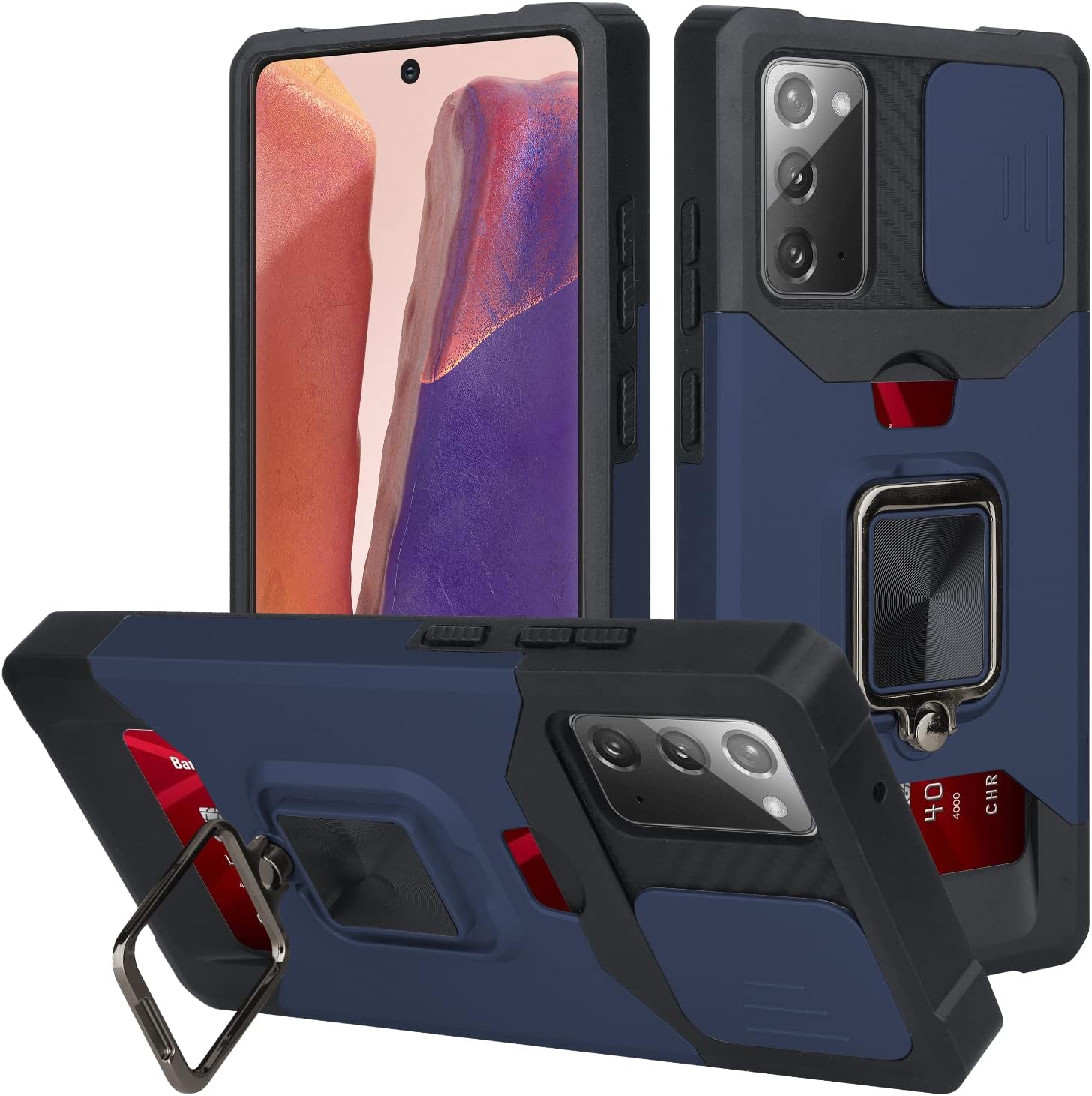 OOK Funda compatible con Samsung Galaxy Note 20 con agarre de soporte, protección deslizante de cámara, soporte magnético para automóvil, diseño de