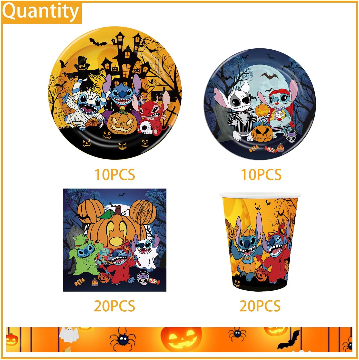 Stitch Suministros de fiesta de cumpleaños de Halloween, decoraciones de fiesta de Halloween, incluye tazas, platos, servilletas para Halloween,