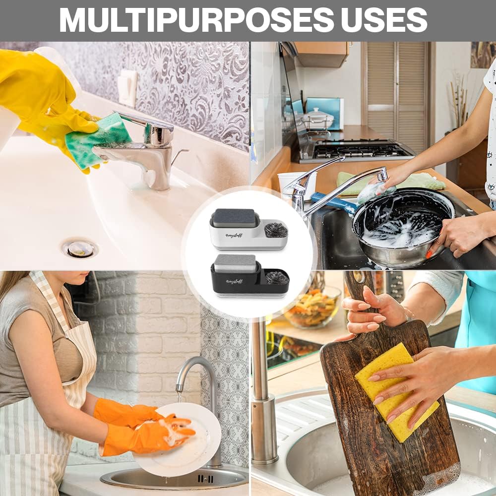 Dispensador de jabón para platos para fregadero de cocina 2 en 1 con soporte para esponja. Dispensador de jabón líquido y esponja incluidos.