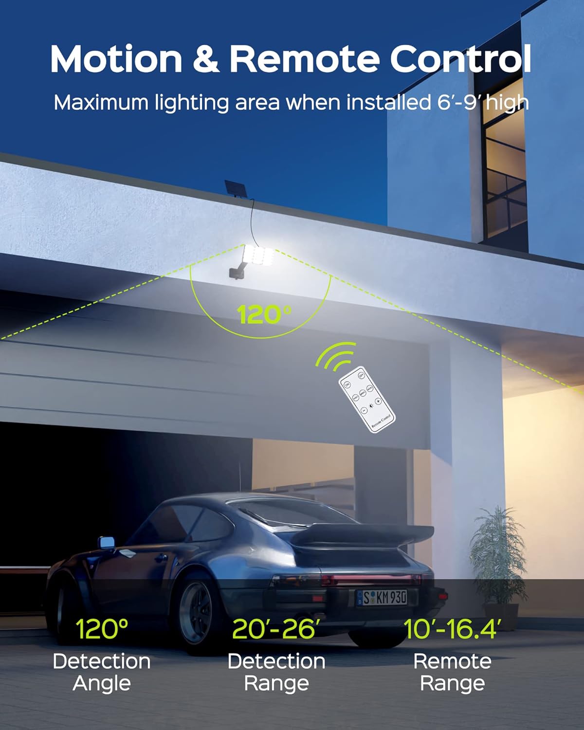 JACKYLED Luces solares para exteriores con sensor de movimiento, 2000 lm, 108 LED, luces solares de inundación para exteriores con control remoto,