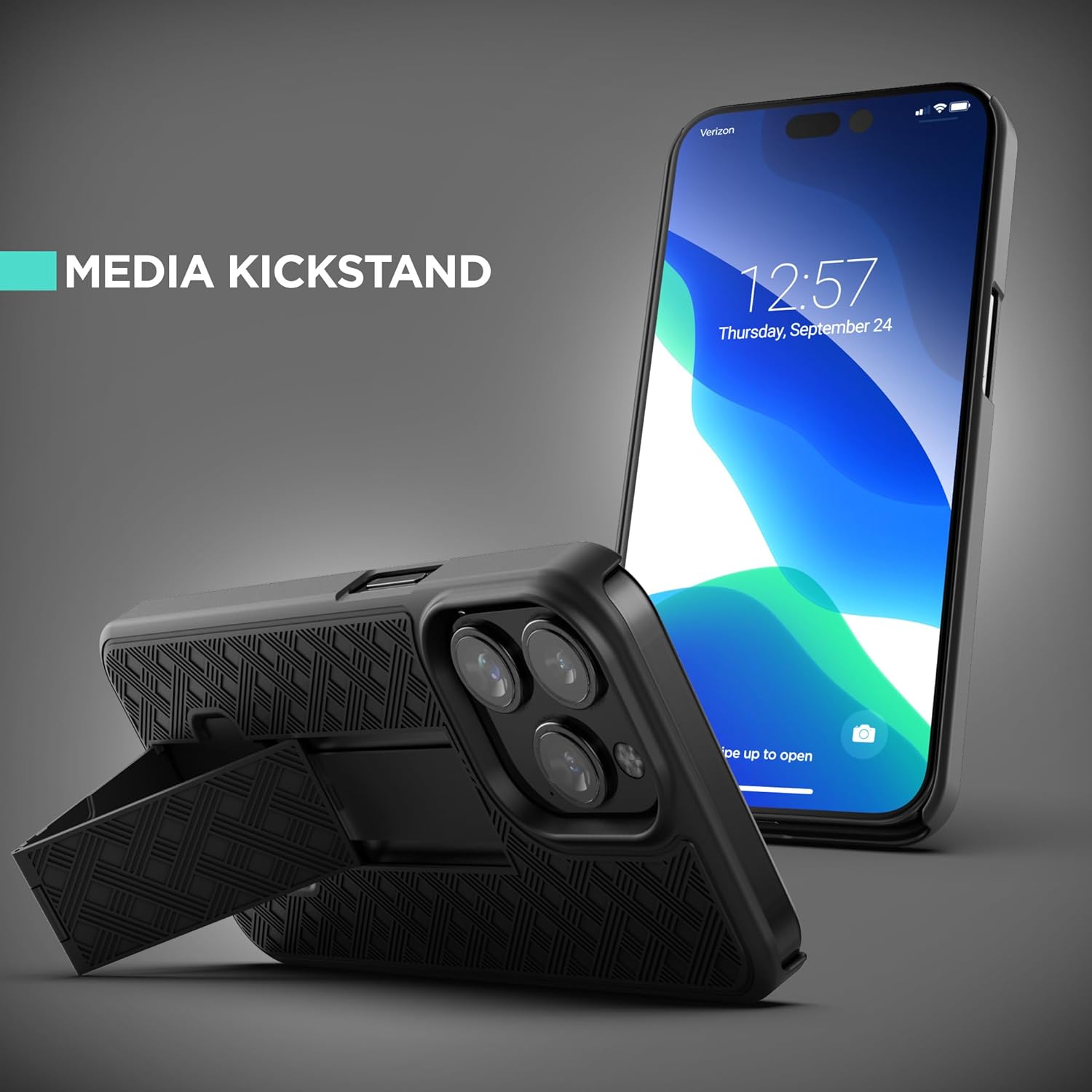 Galvanox Funda diseñada para iPhone 15 Pro Max con clip para cinturón (2023) Carcasa rígida de policarbonato ultra duradera (negro)