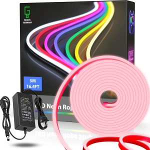 NUOVA GERMANY Tira de luz LED de neón de 16.4 pies, 12 V, cortable y flexible, decoración de fiesta de silicona e iluminación de estado de ánimo NUOVA GERMANY Tira de luz LED de neón de 16.4 pies, 12 V, cortable y flexible, decoración de fiesta de silicona e iluminación de estado de ánimo