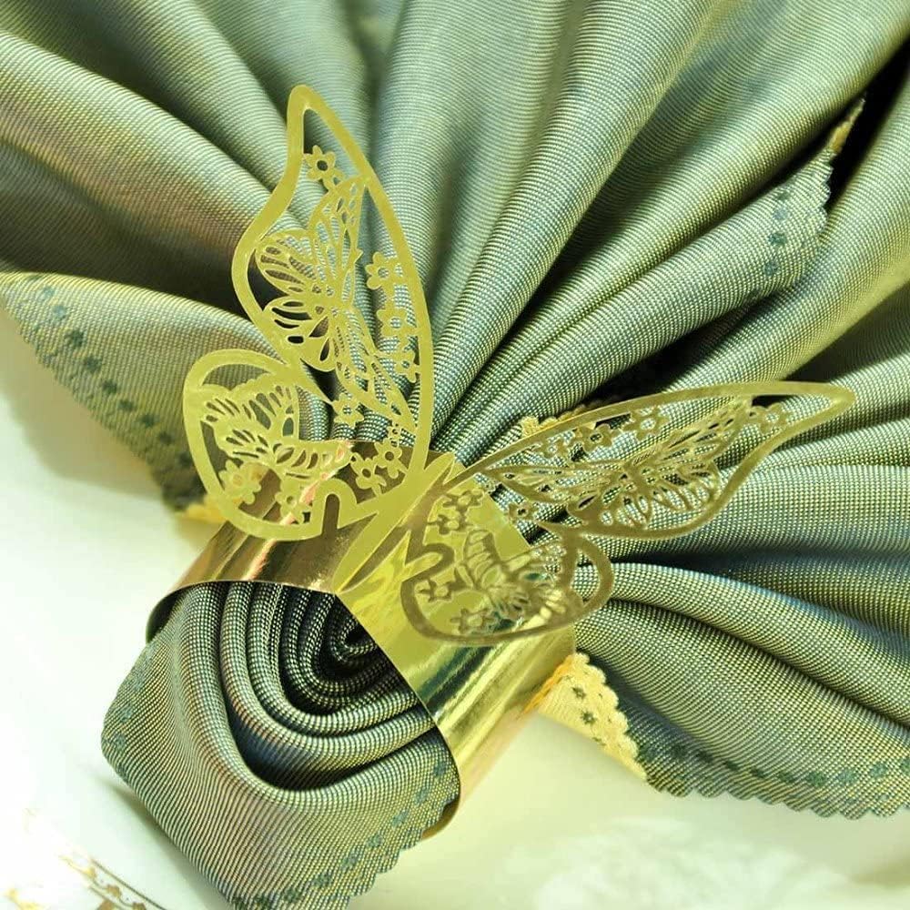 100 servilleteros cortados con láser con forma de mariposa para servilletas de papel de aluminio para bodas, fiestas, servilletas, decoración de