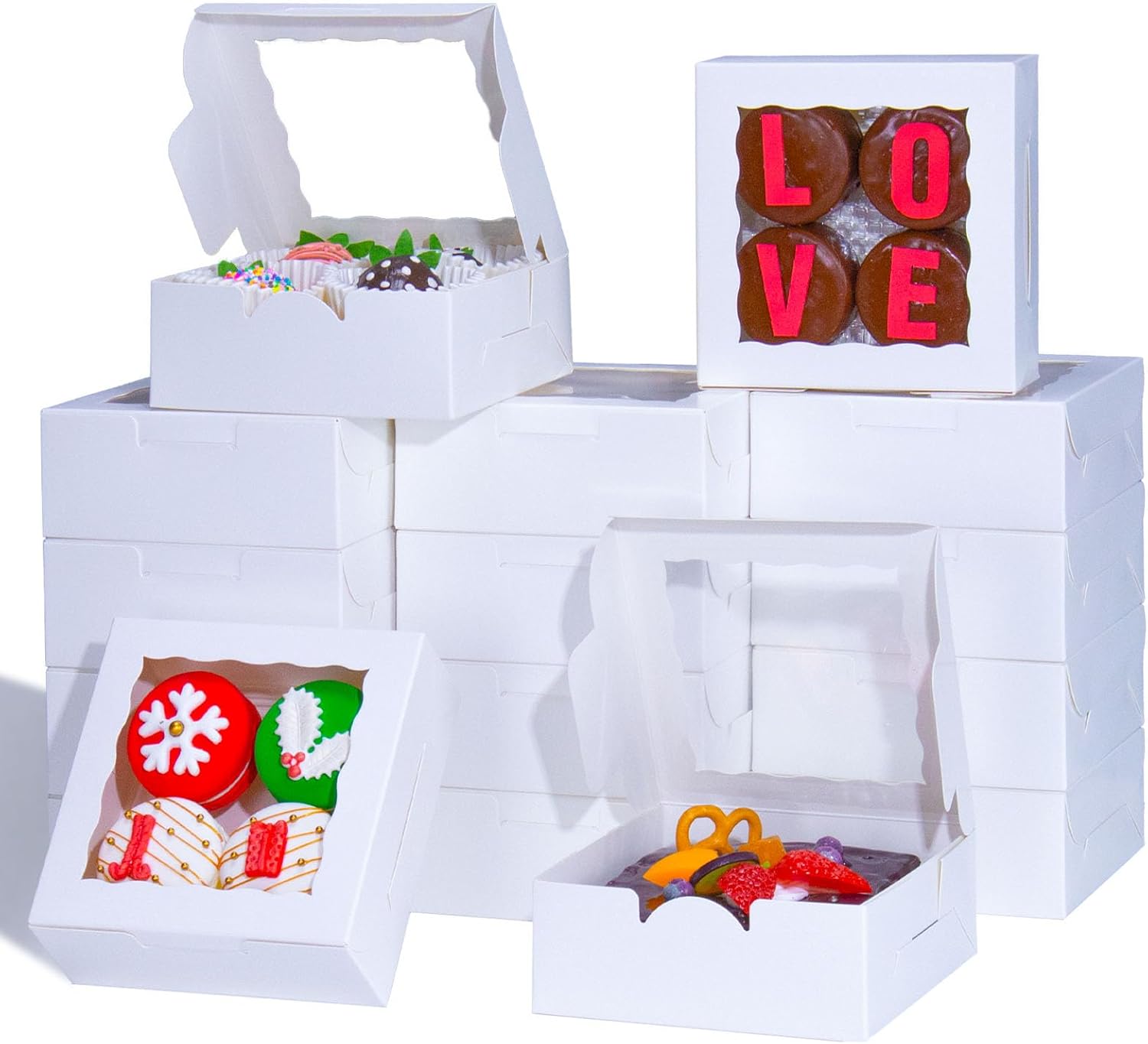 100 cajas de galletas de 5 x 5 x 2 pulgadas, cajas de panadería, cajas de fresas, cajas de bombas de chocolate, cajas de hoz para tartas, cajas de
